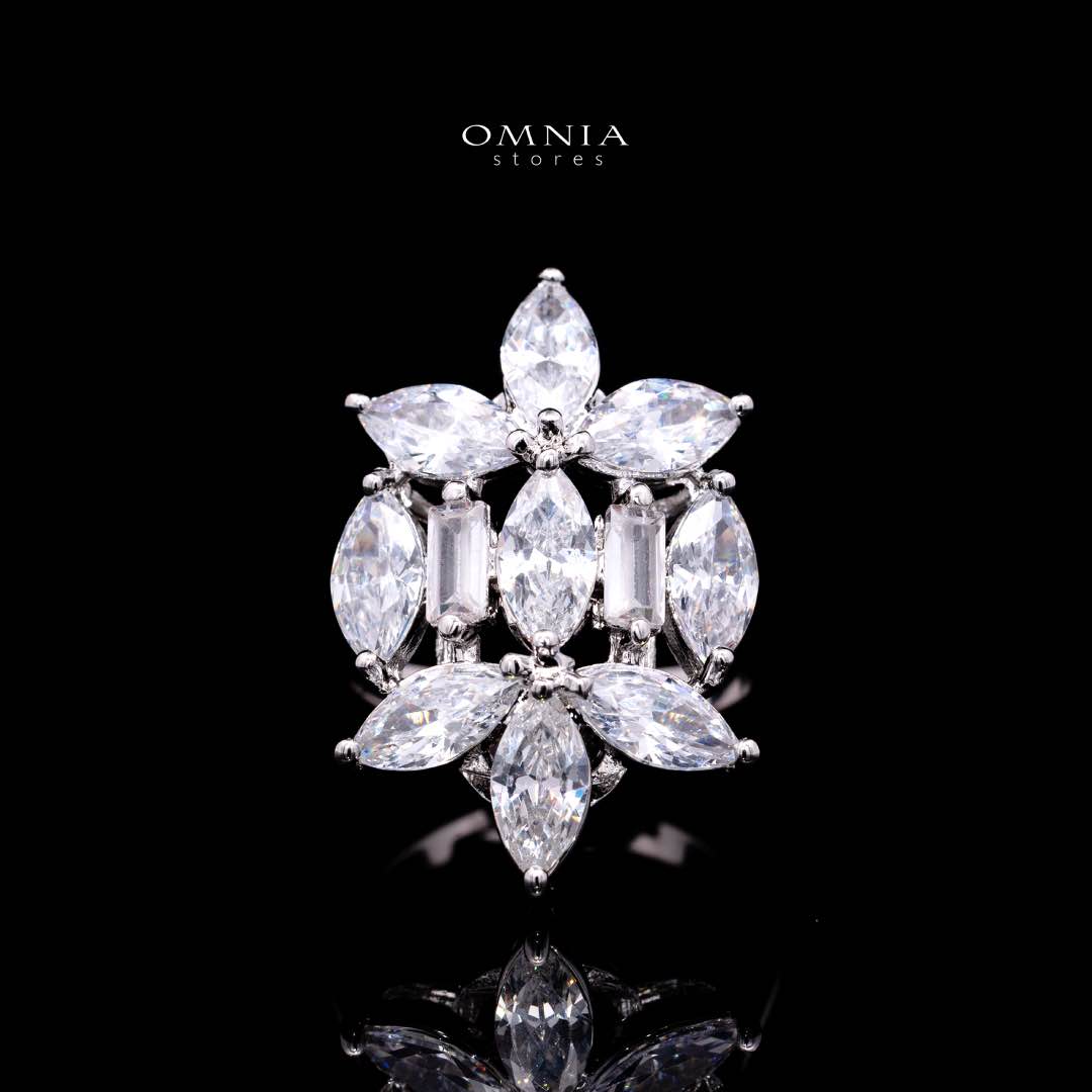 Omnia Soheila White Luxury Bridal Full Set with Emerald and Pear-Cut High-Quality Simulated Diamonds Rhodium Plated