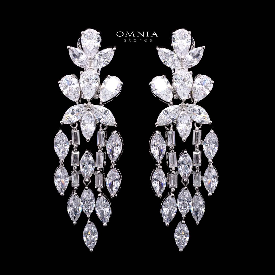 Omnia Soheila White Luxury Bridal Full Set with Emerald and Pear-Cut High-Quality Simulated Diamonds Rhodium Plated