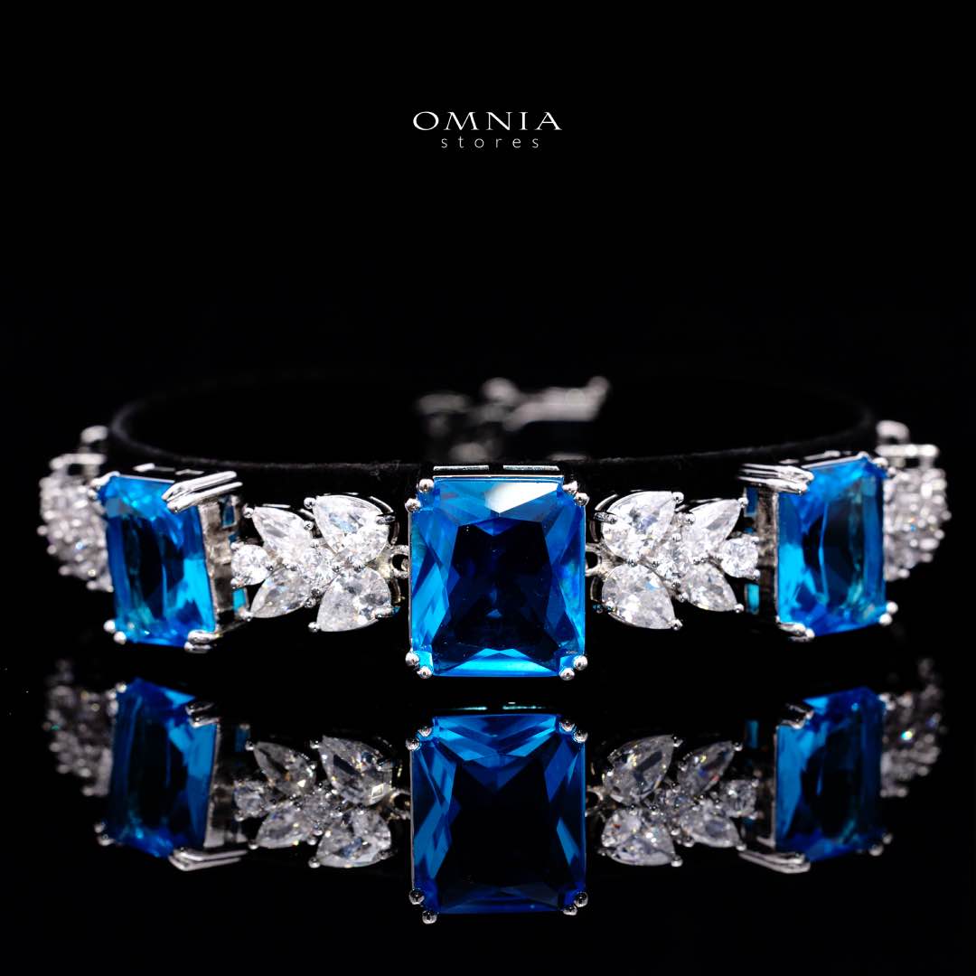 Omnia Amelia Sky Blue Bridal Full Set with Emerald and Pear-Cut High-Quality Simulated Diamonds