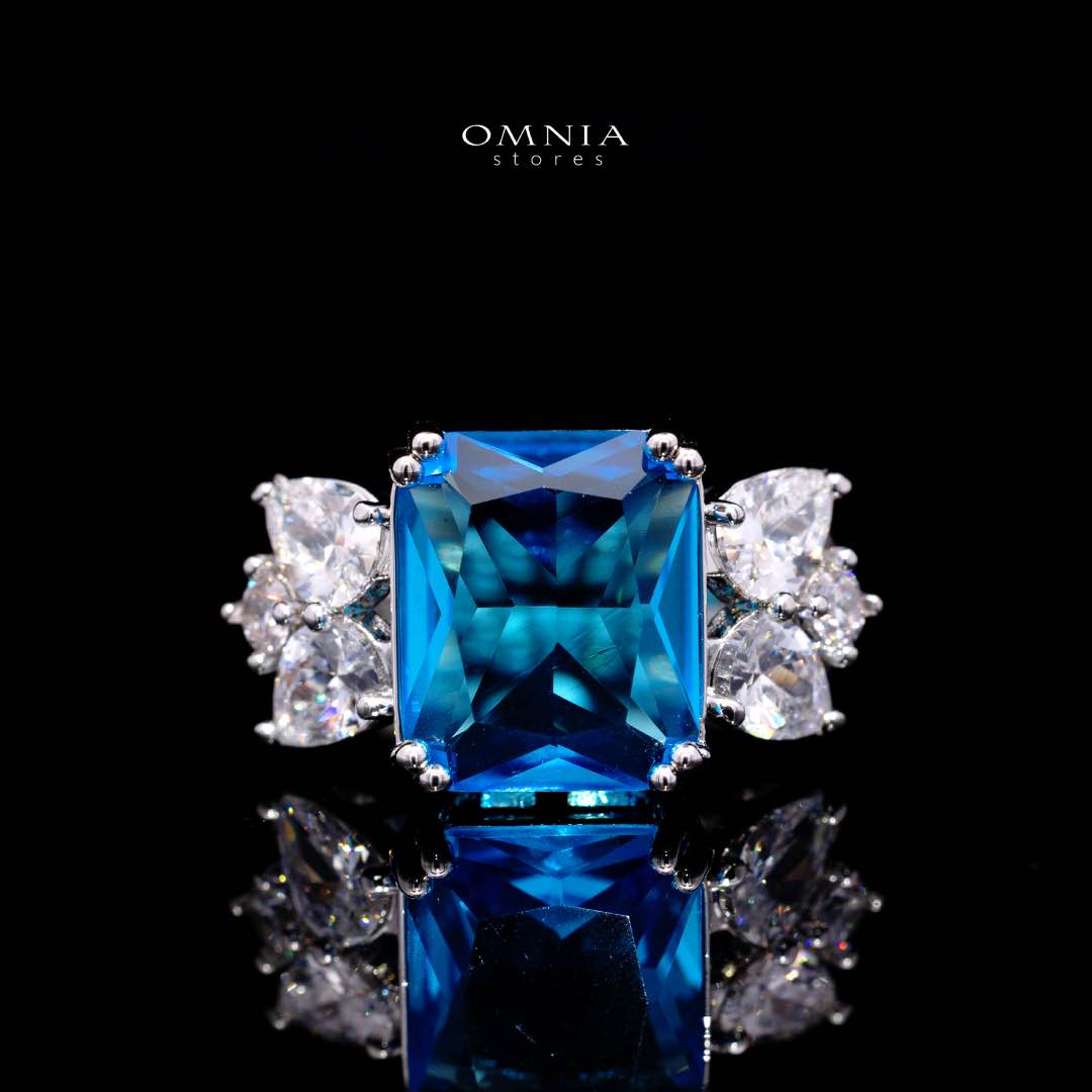 Omnia Amelia Sky Blue Bridal Full Set with Emerald and Pear-Cut High-Quality Simulated Diamonds
