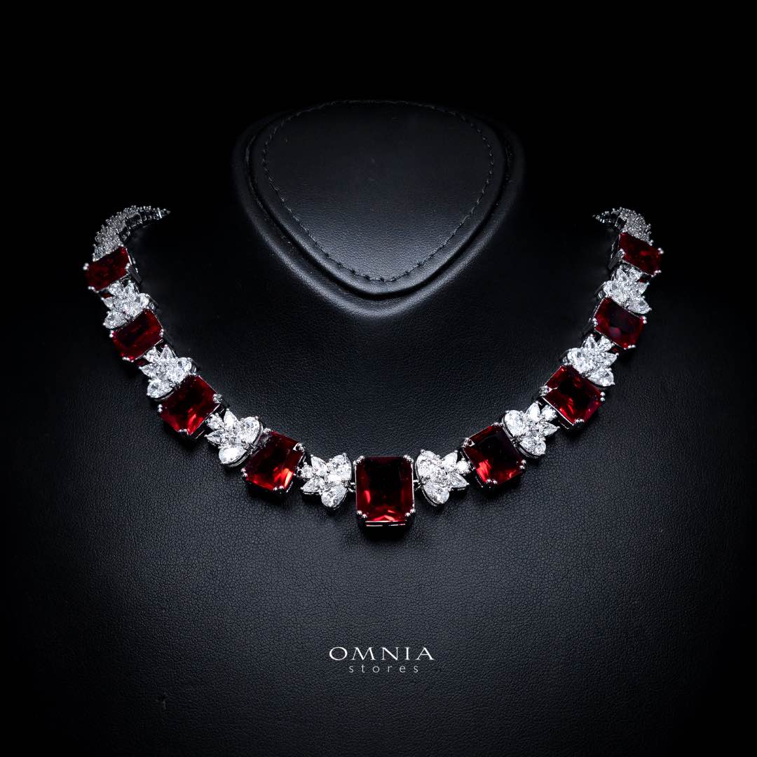 Omnia Amelia Red Bridal Full Set in High Quality Simulated Diamonds