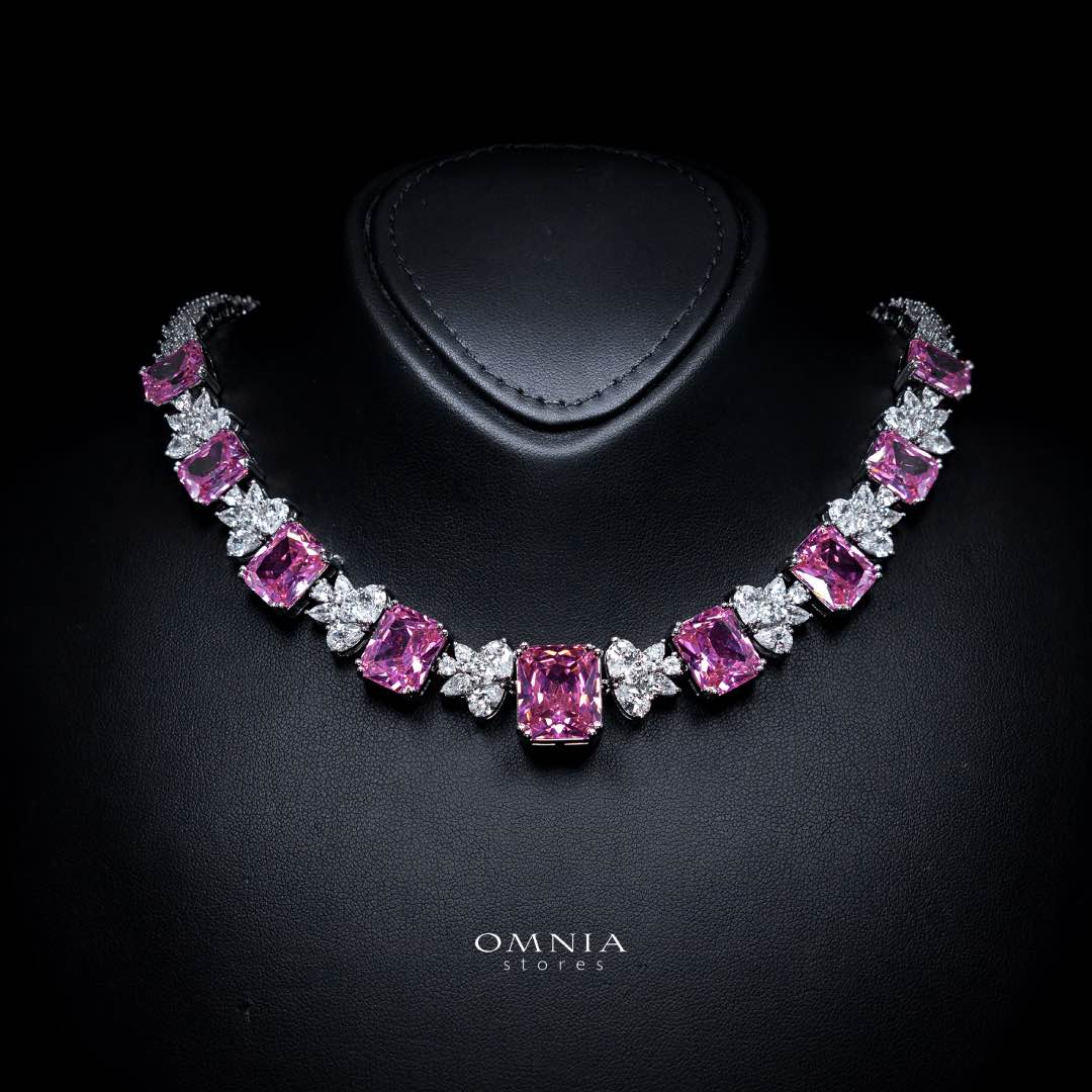 Omnia Amelia Pink Bridal Full Set with High-Quality Simulated Diamonds Rhodium Plated