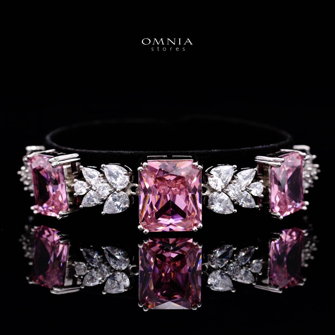 Omnia Amelia Pink Bridal Full Set with High-Quality Simulated Diamonds Rhodium Plated