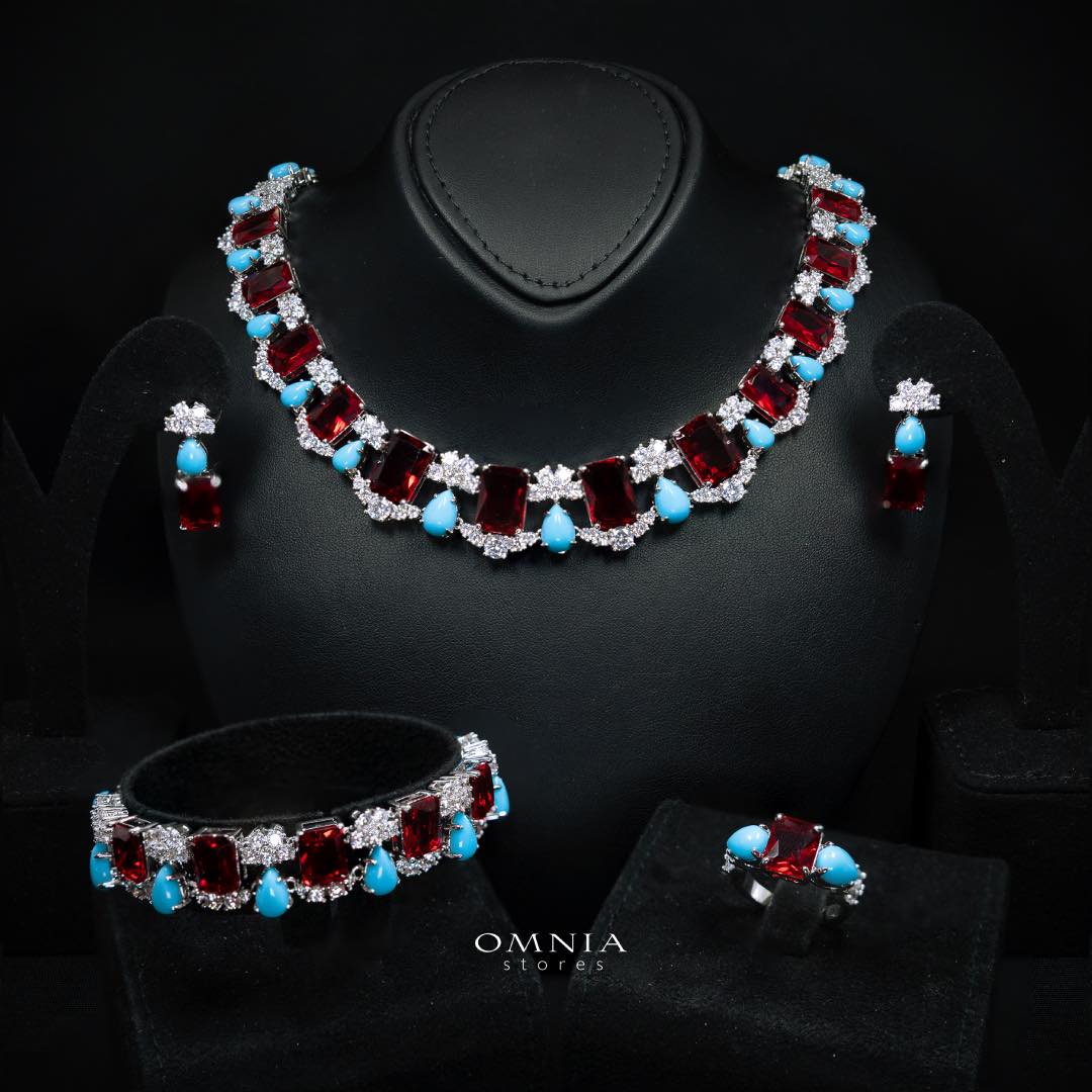 Omnia Malia Full Set Accessories in High Quality Zircon Stone in Rhodium Plated