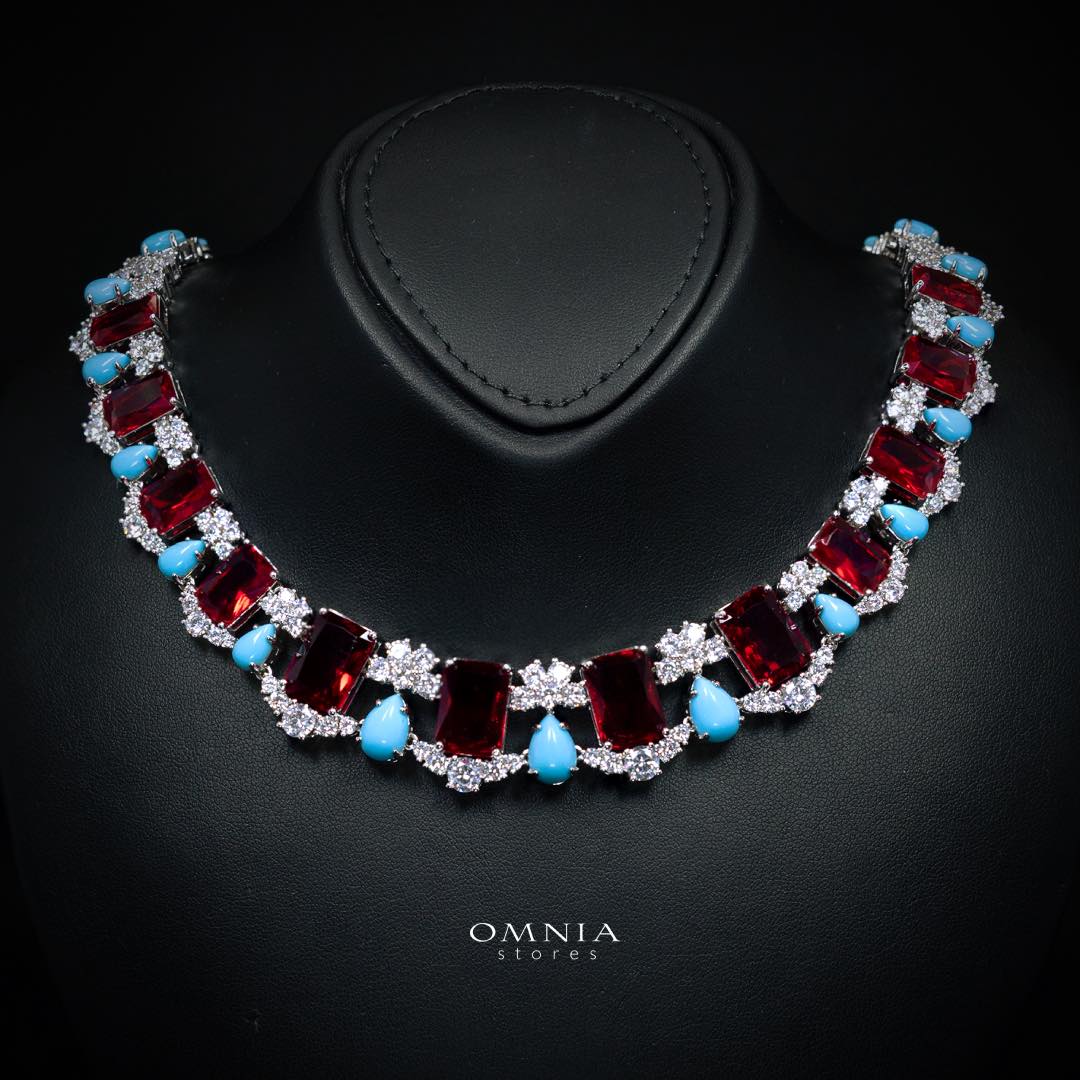 Omnia Malia Full Set Accessories in High Quality Zircon Stone in Rhodium Plated