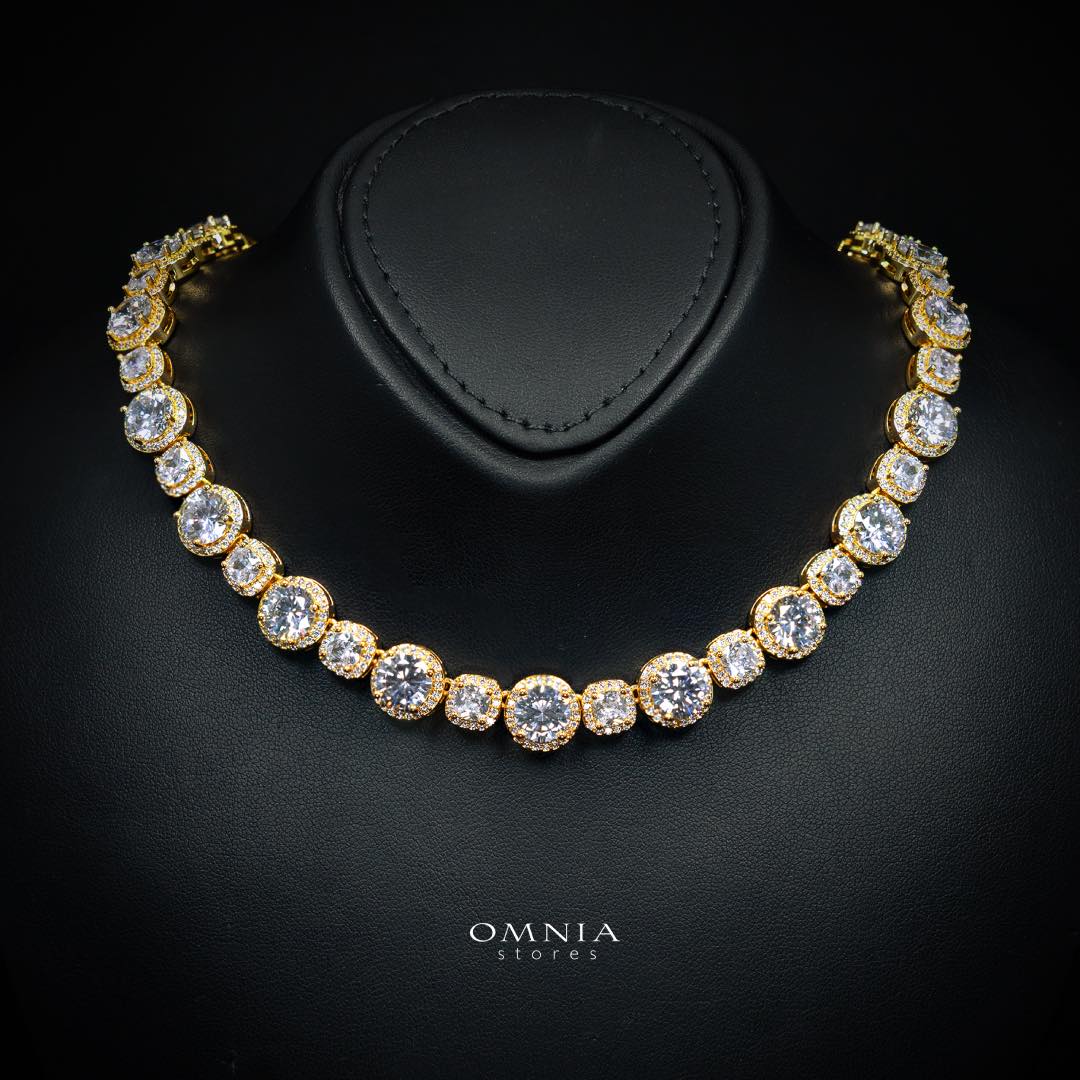 Omnia Lilian Gold Bridal Full Set in High Quality Simulated Diamonds Rhodium Plated