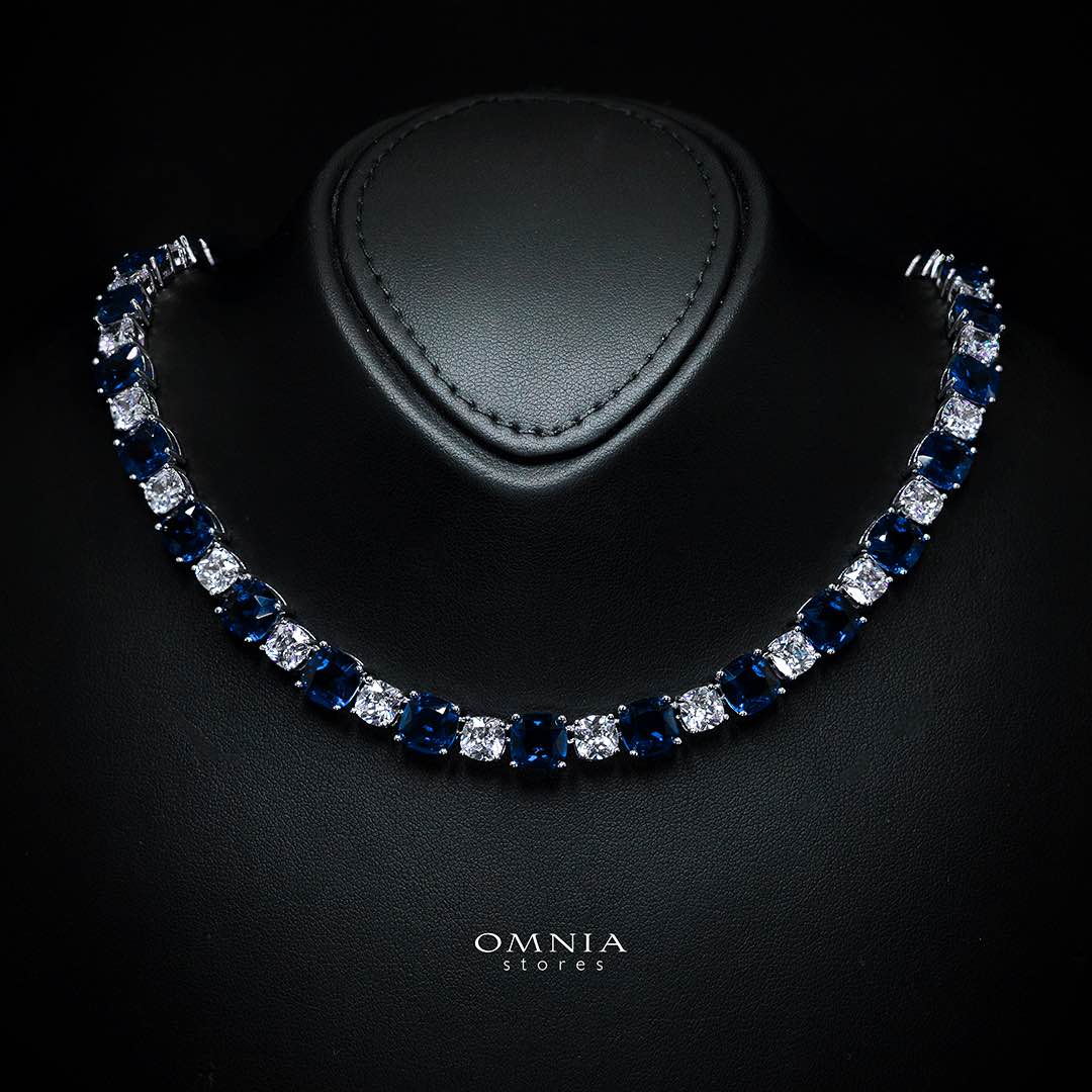 Omnia Alya Dark Blue Bridal Full Set with High Quality Simulated Diamonds Premium Rhodium Plated