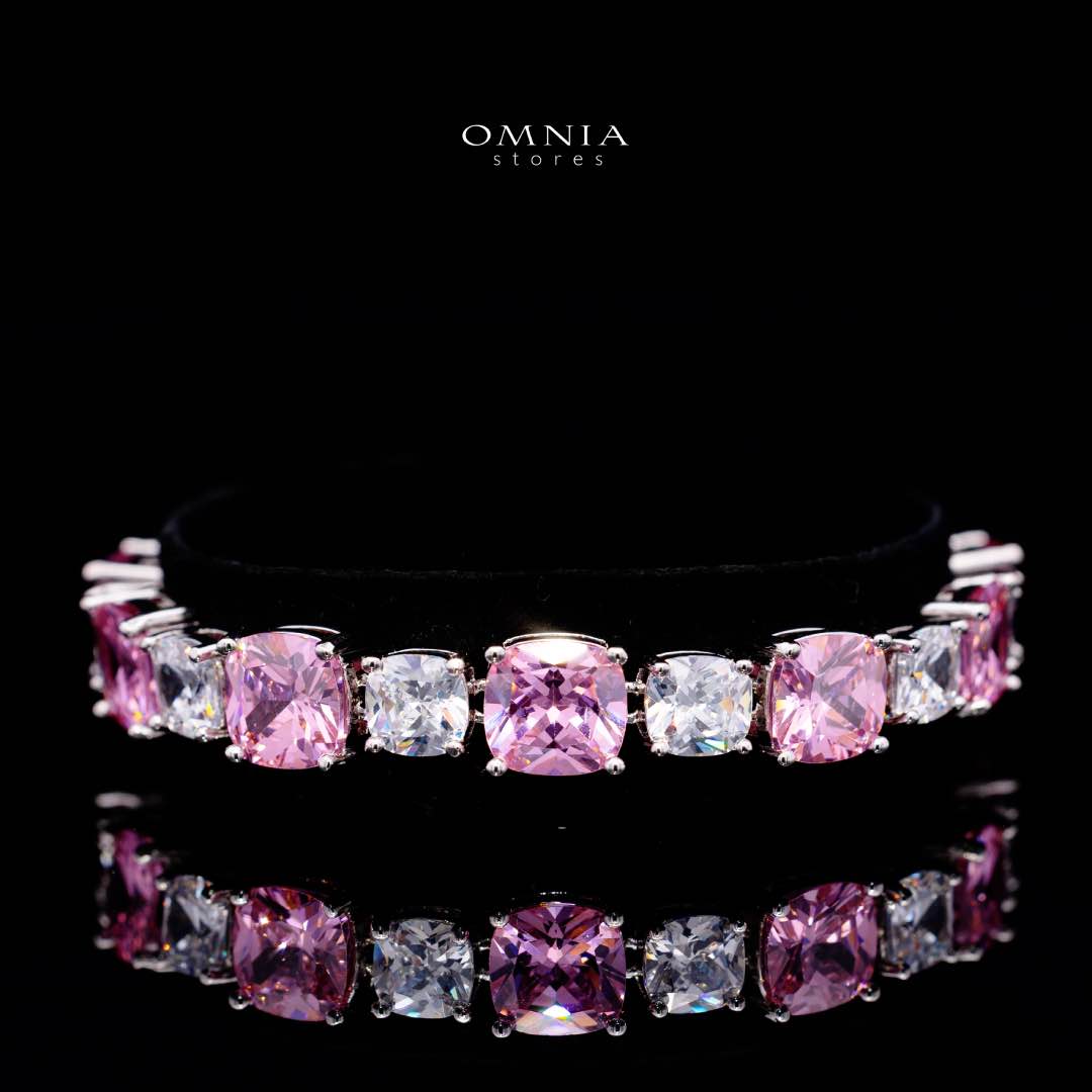 Omnia Alya Pink and White Bridal Full Set in High Quality Simulated Diamonds Premium Rhodium Plated
