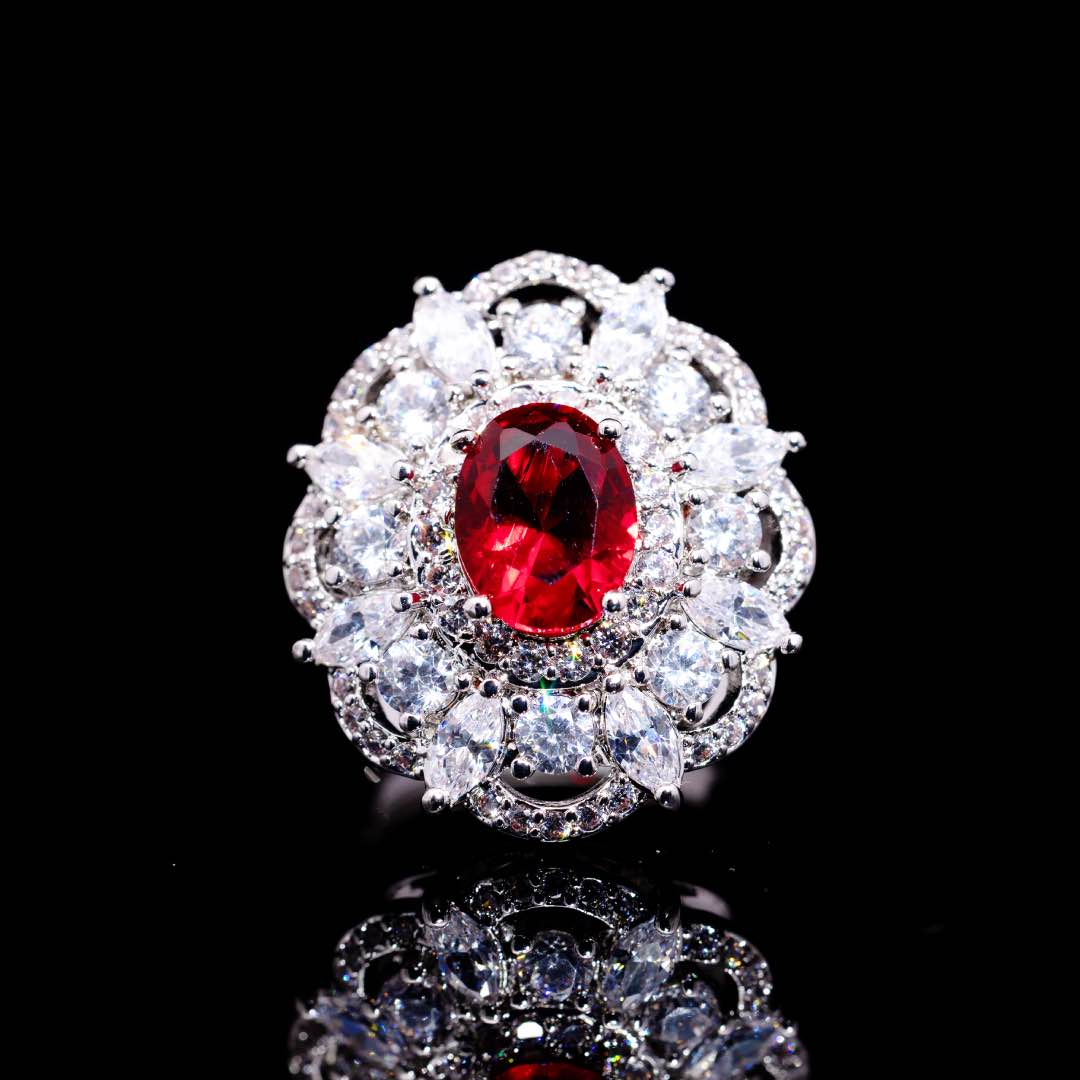Omnia Esra Red Full Set in High Quality Simulated Diamonds Premium Rhodium Plated - OMNIASTORES UAE