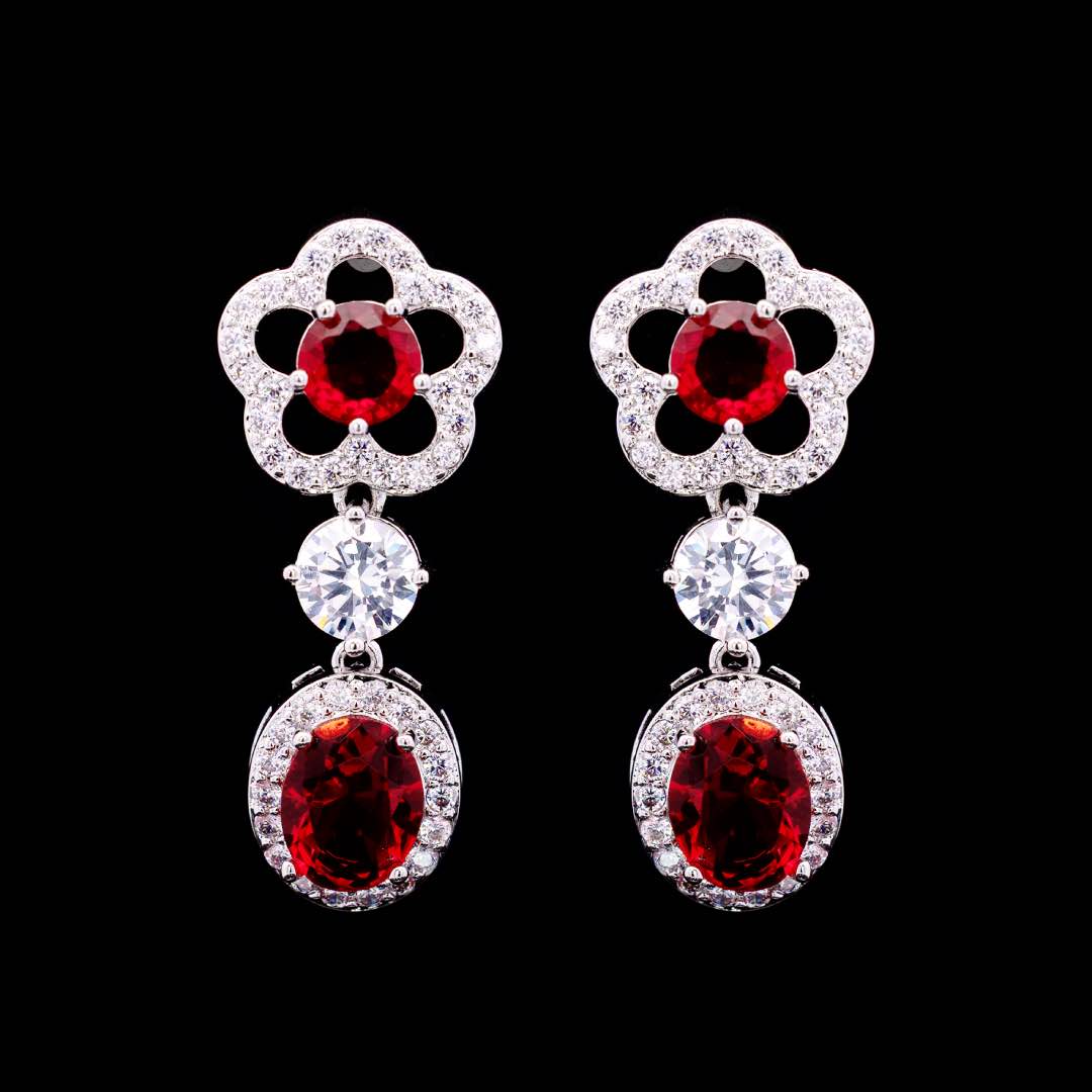 Omnia Esra Red Full Set in High Quality Simulated Diamonds Premium Rhodium Plated - OMNIASTORES UAE