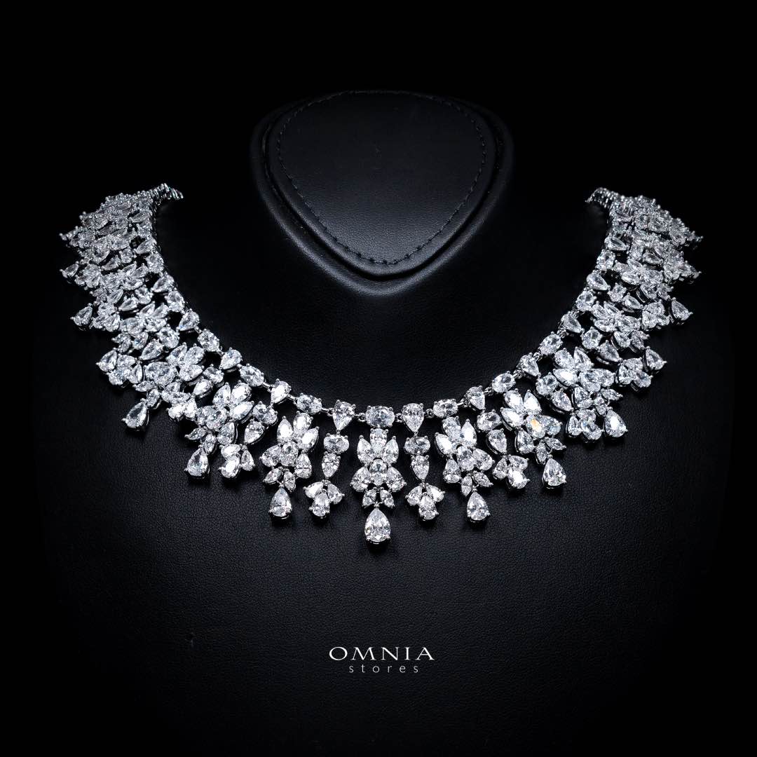 Omnia Dema White Luxury Bridal Full Set in High Quality Zircon Stone Rhodium Plated
