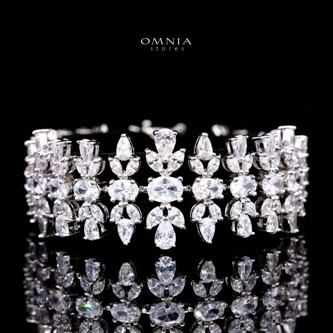 Omnia Dema White Luxury Bridal Full Set in High Quality Zircon Stone Rhodium Plated