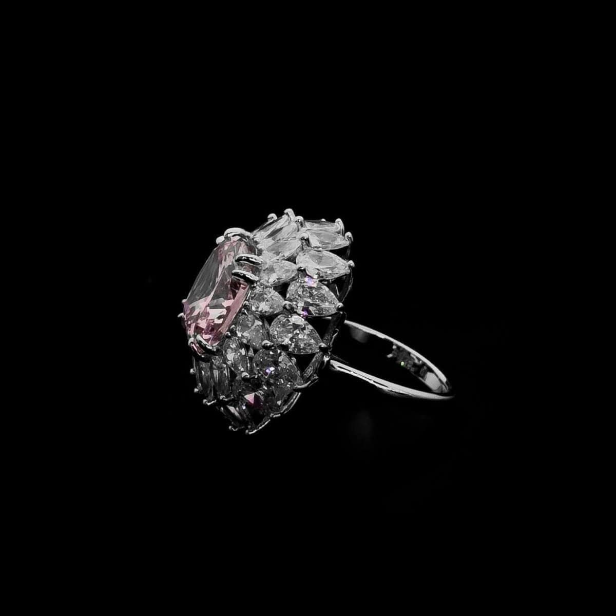 Omnia Thalia Pink Cushion Ring in 92.5 Silver with High-Quality Simulated Diamonds - OMNIASTORES UAE
