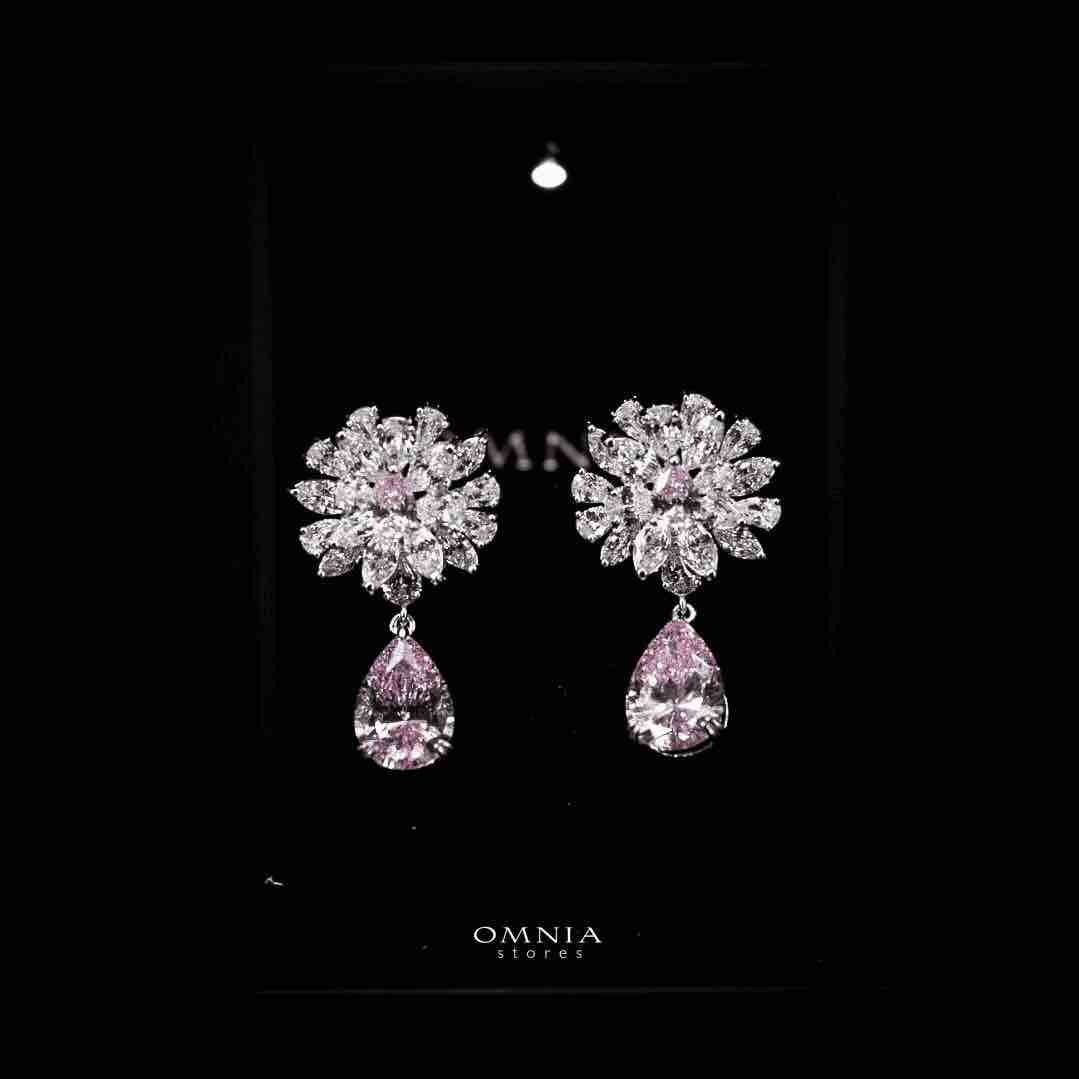 Omnia Nakaret Pink Earring In 92.5 Silver High Quality Simulated Diamonds - OMNIASTORES UAE