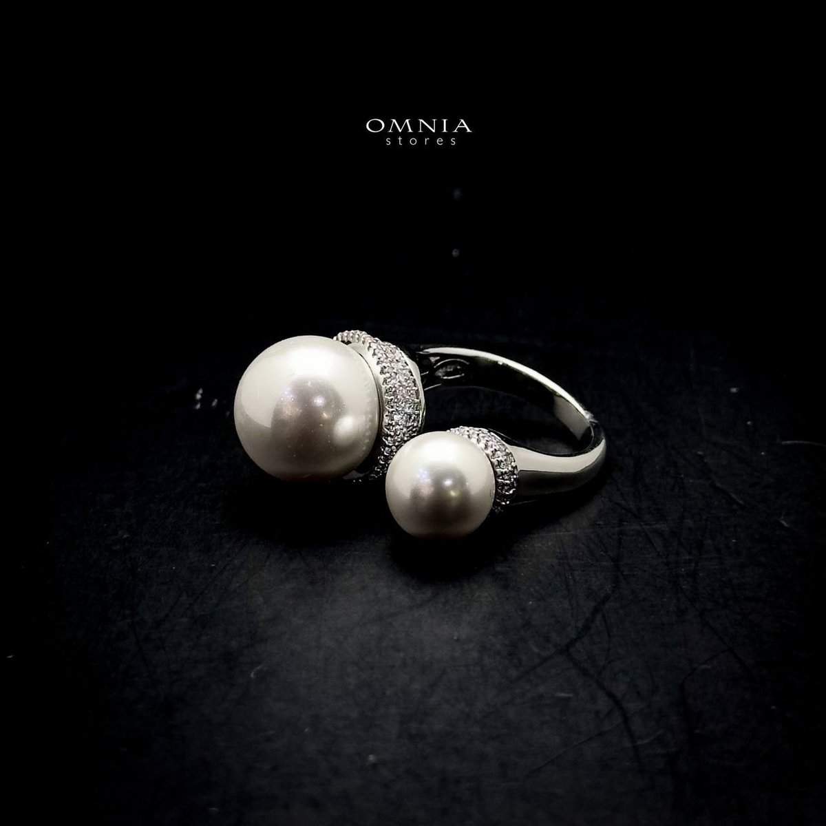 Omnia Lina Double Pearl Ring in High Quality Copper Rhodium Plated - OMNIASTORES UAE