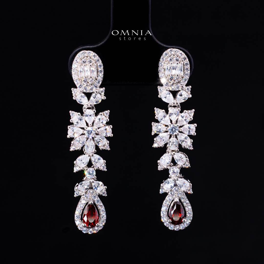 Omnia Trisha Red Full set Accessories in High Quality Zircon Stone in Rhodium Plated