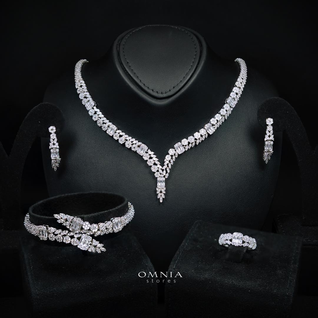 Omnia Elham White Luxury Bridal Full Set with Rhodium Plated in High Quality White Zircon Stone Rhodium Plated