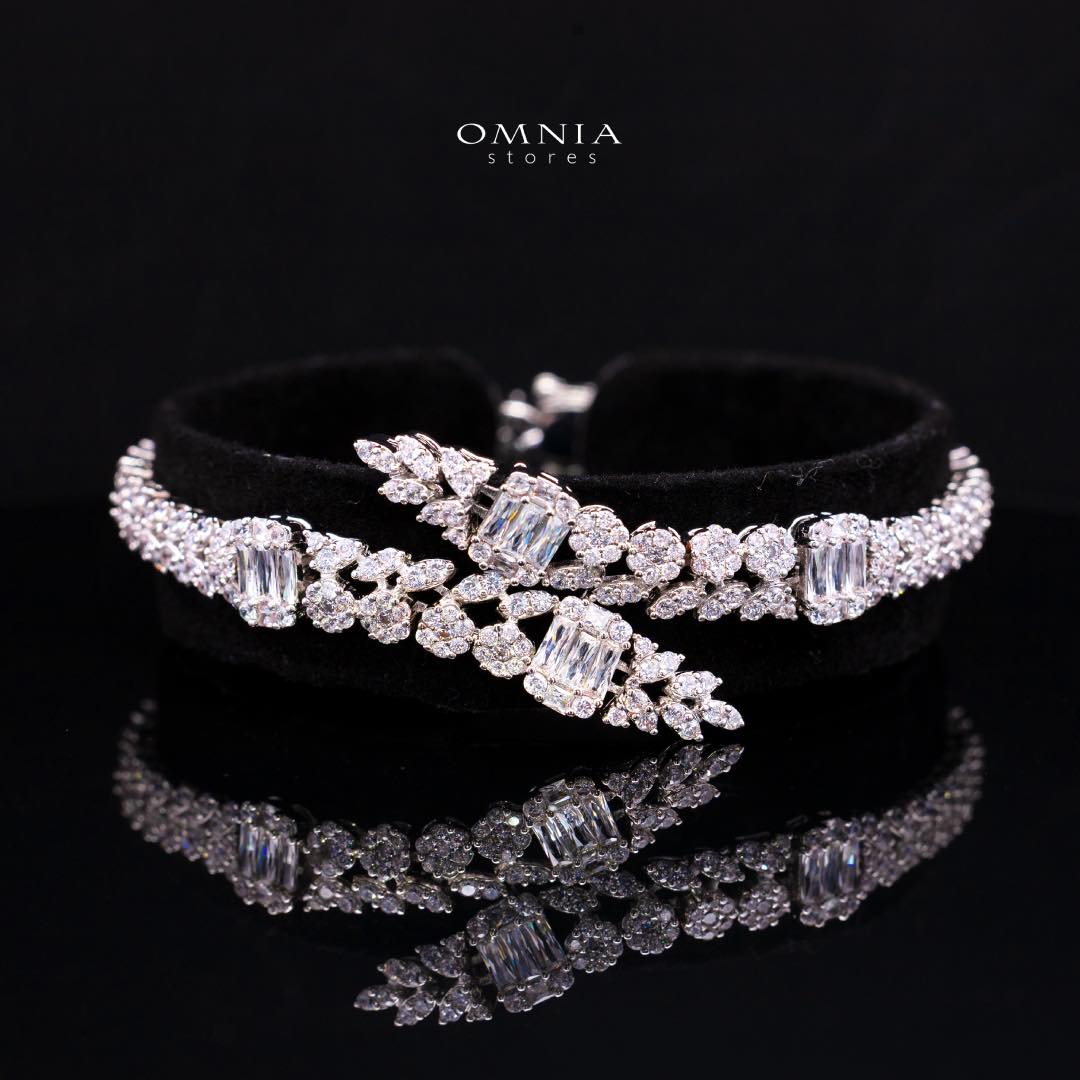 Omnia Elham White Luxury Bridal Full Set with Rhodium Plated in High Quality White Zircon Stone Rhodium Plated