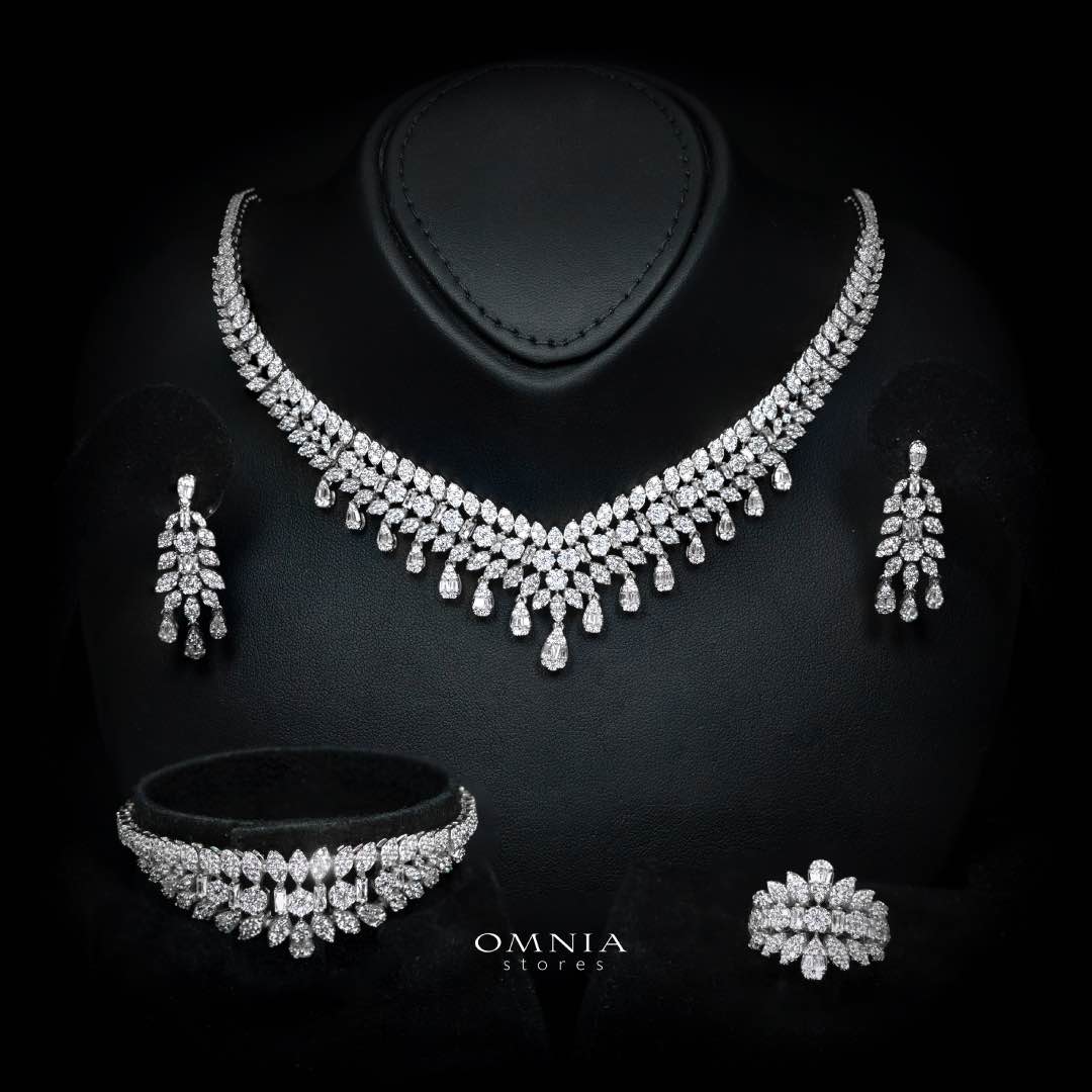 Omnia Sima White Luxury Bridal Full Set in High Quality Zircon Stone Rhodium Plated