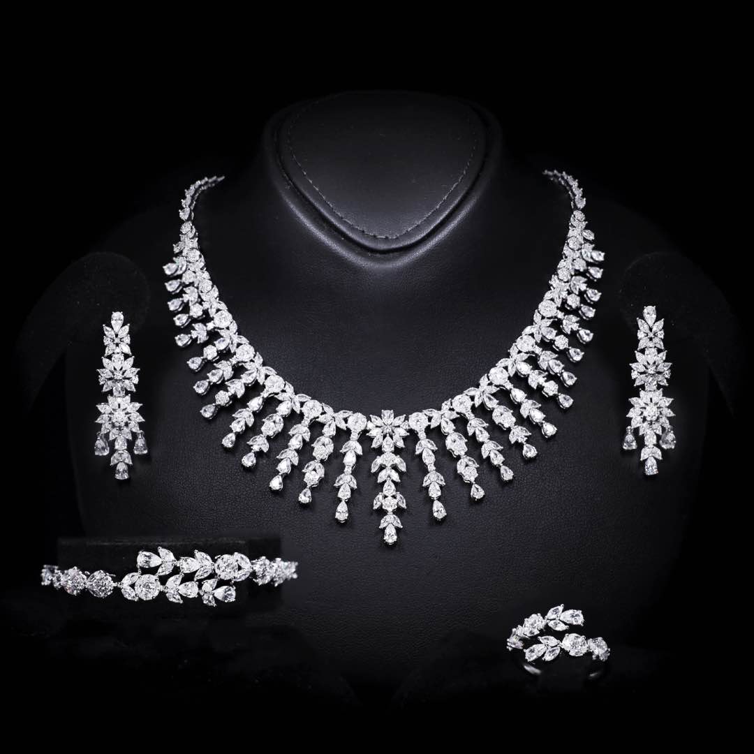 Omnia Farida White Luxury Bridal Full Set in High Quality Zircon Stone Premium Rhodium Plated