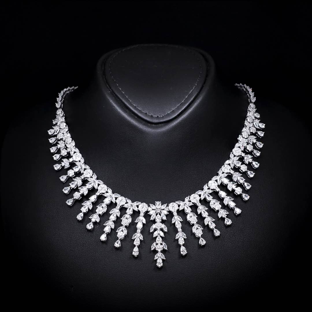 Omnia Farida White Luxury Bridal Full Set in High Quality Zircon Stone Premium Rhodium Plated