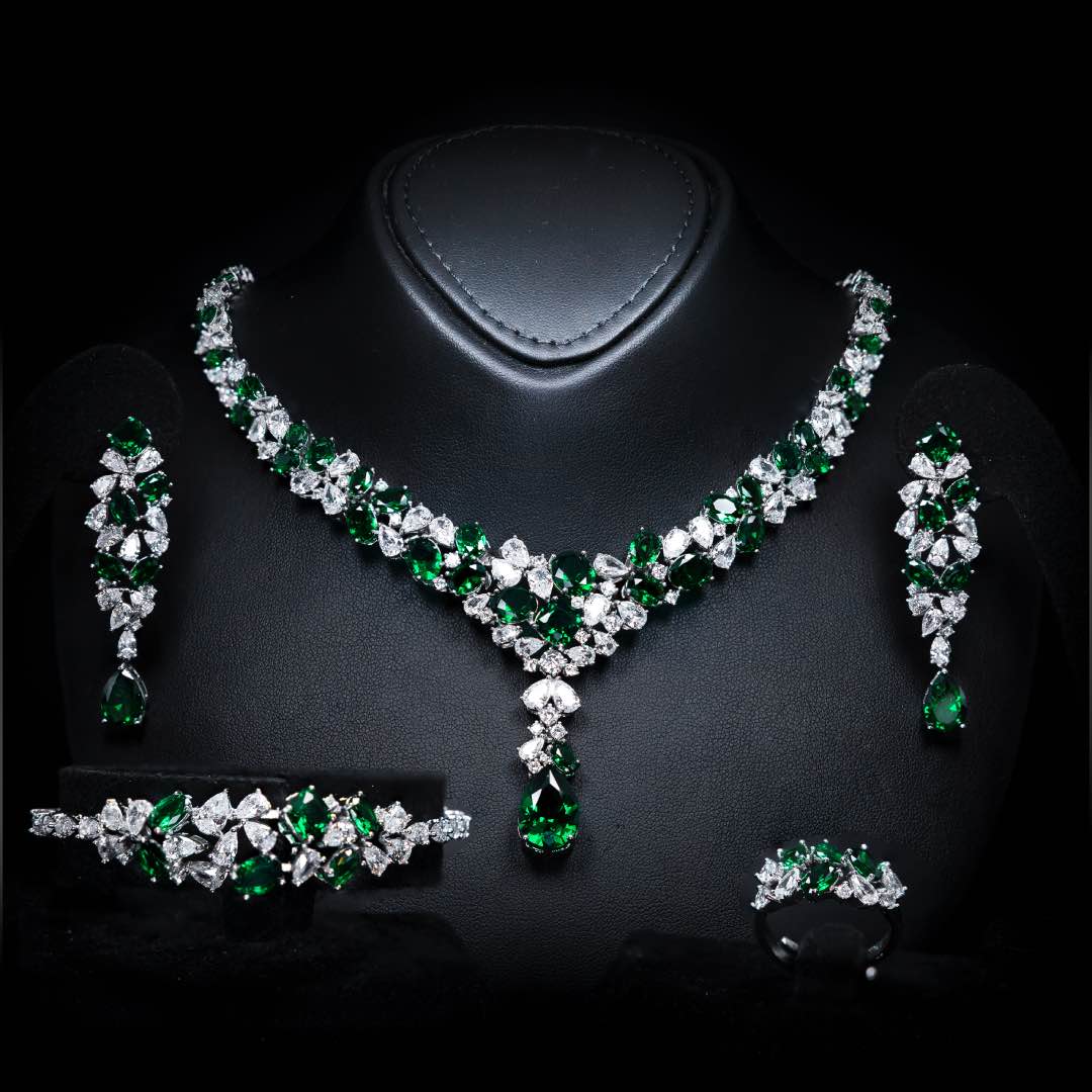 Omnia Reman Green Full Set in High Quality Zircon Stone Rhodium Plated