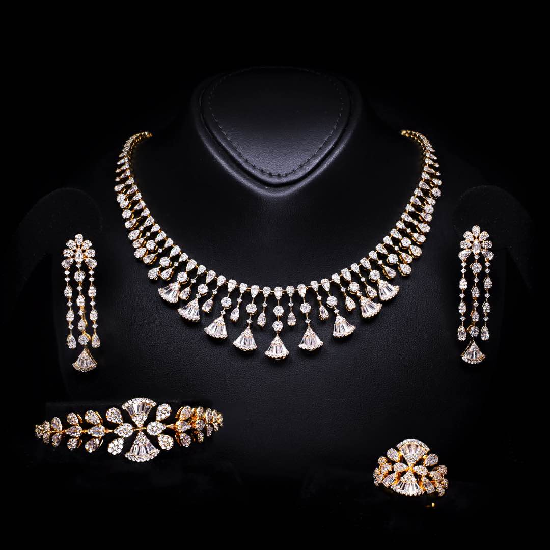 Omnia Camilla Gold Luxury Bridal Full Set in High Quality Rhodium Plated Zircon Stones