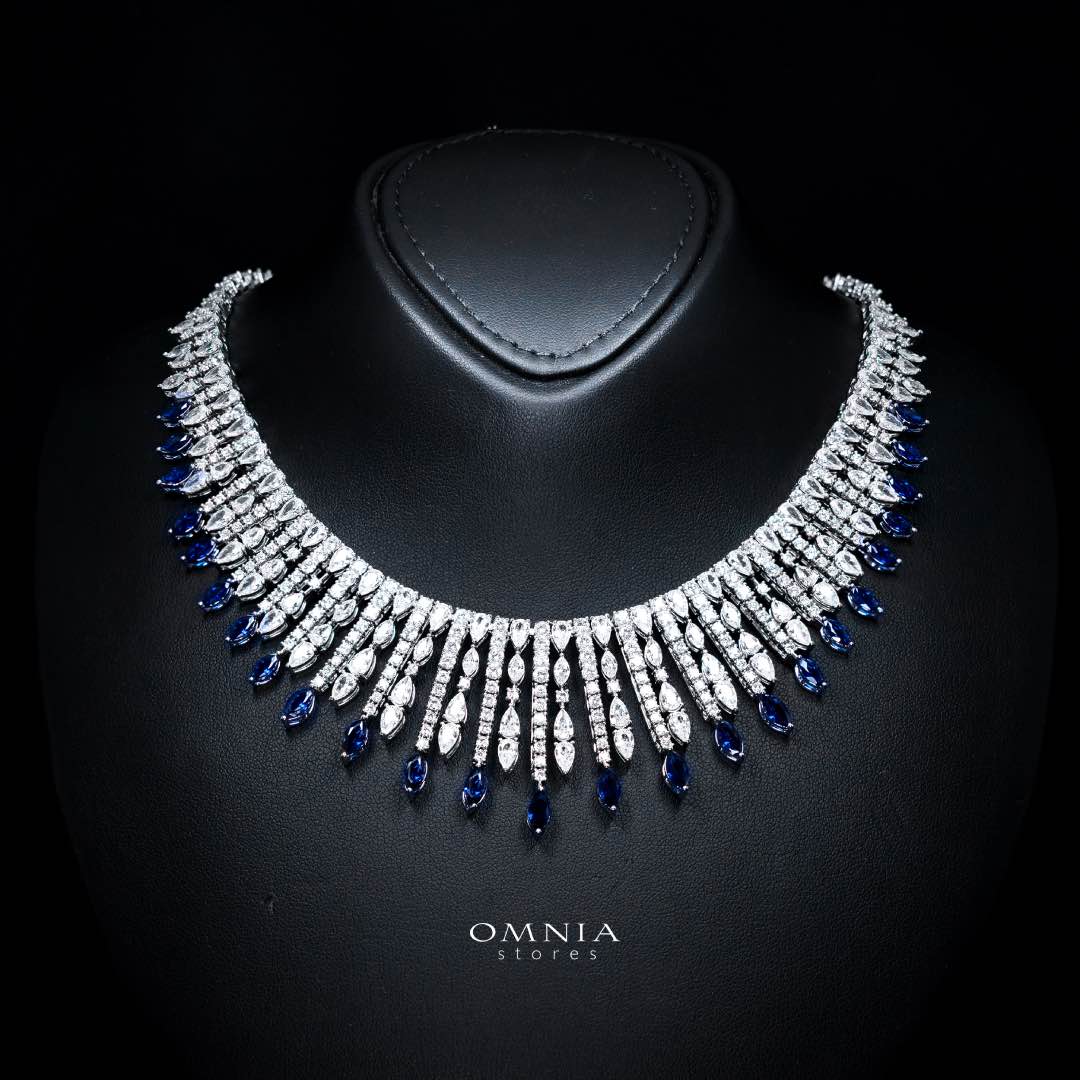 Omnia Lana Blue Bridal Full Set in High Quality Zircon Stone Rhodium Plated