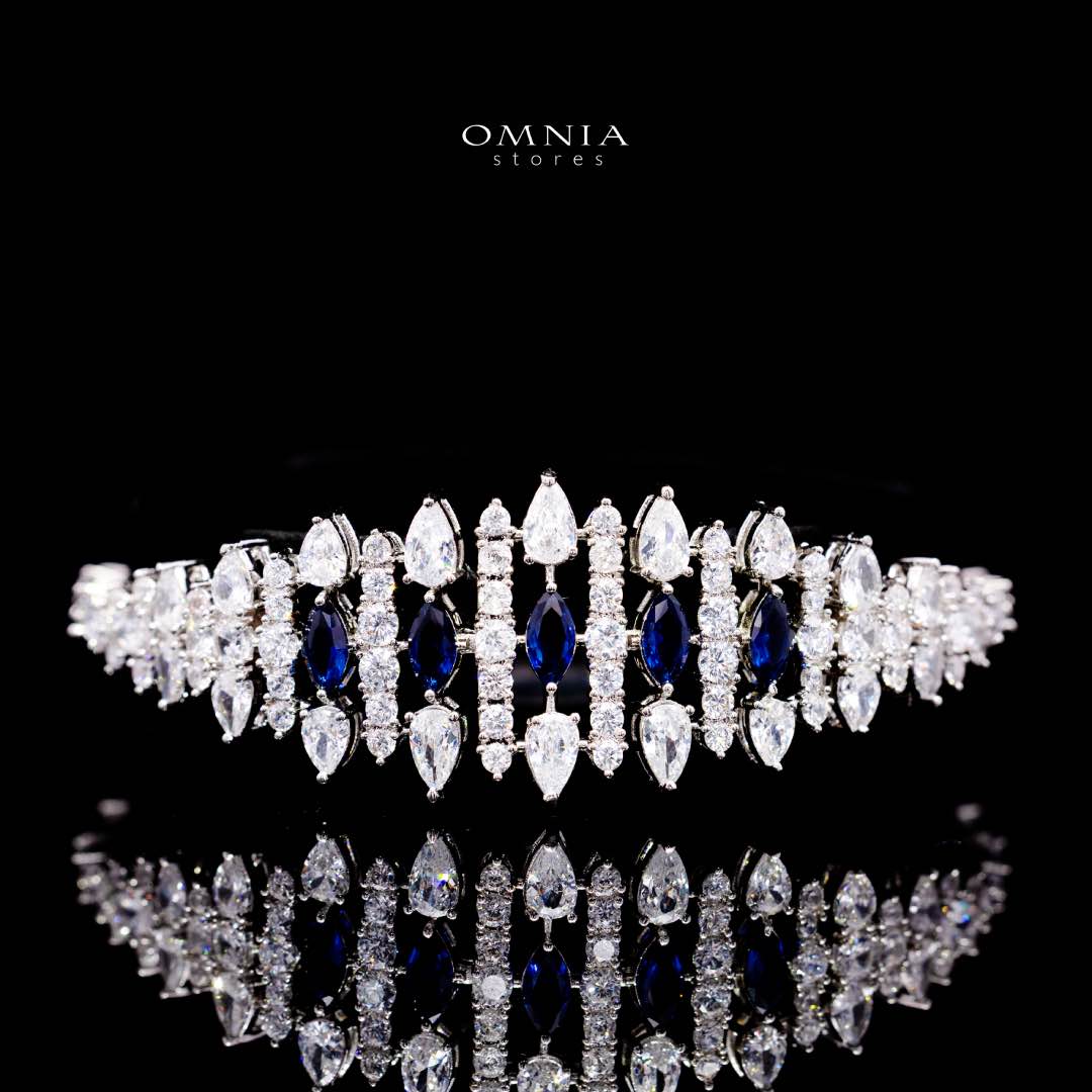Omnia Lana Blue Bridal Full Set in High Quality Zircon Stone Rhodium Plated