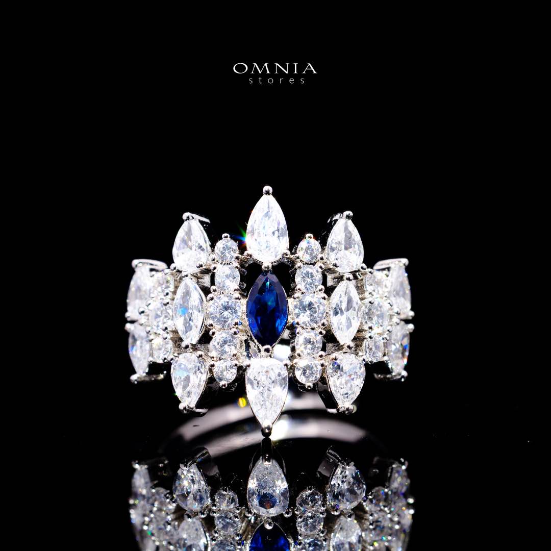 Omnia Lana Blue Bridal Full Set in High Quality Zircon Stone Rhodium Plated