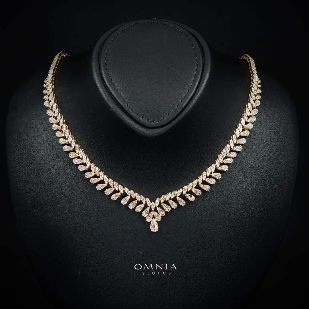 Omnia Aseel Gold Bridal Full Set Accessories in High Quality Zircon Stone Rhodium Plated