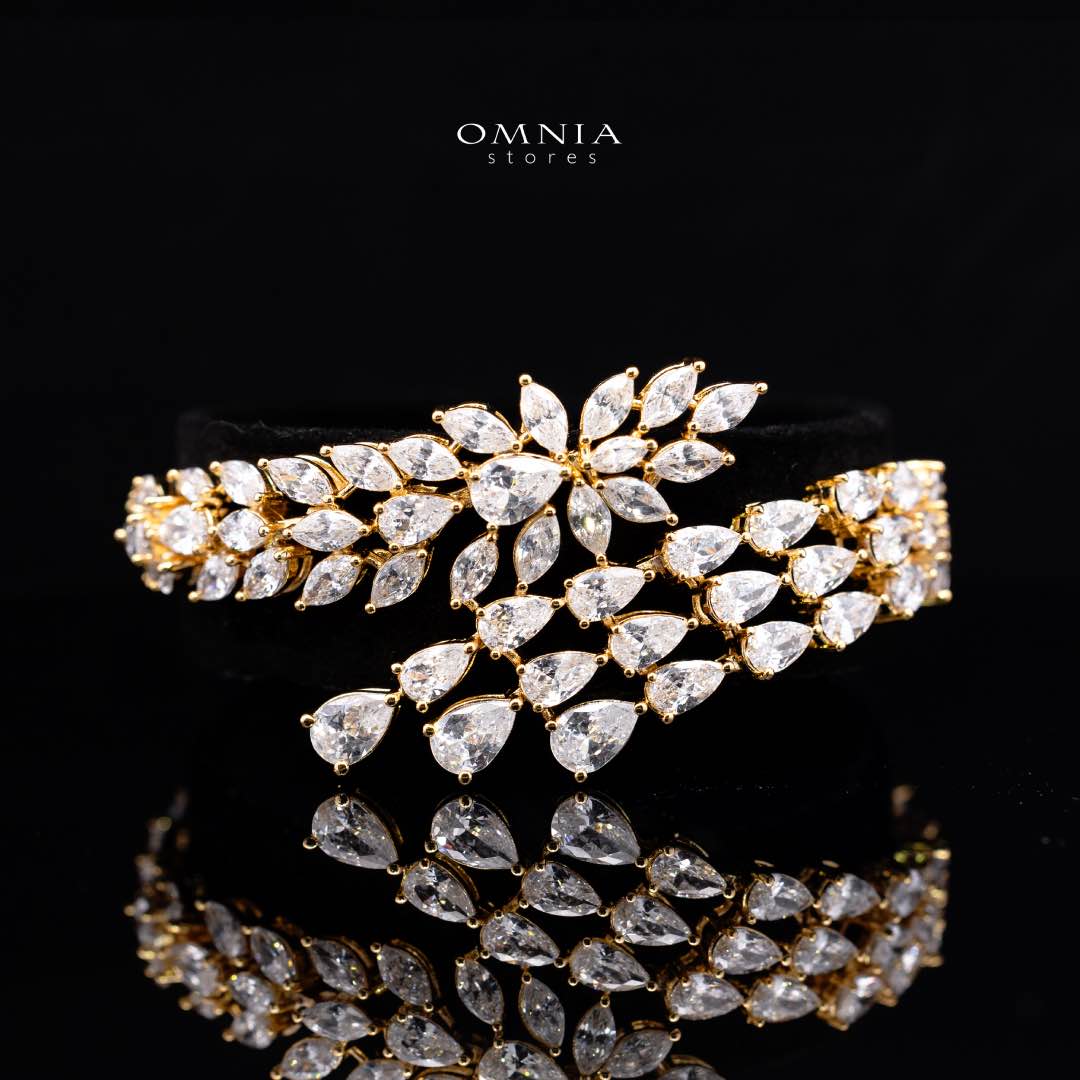 Omnia Rahaf Golden Bridal Full Set in High Quality Zircon Stone in Rhodium Plated