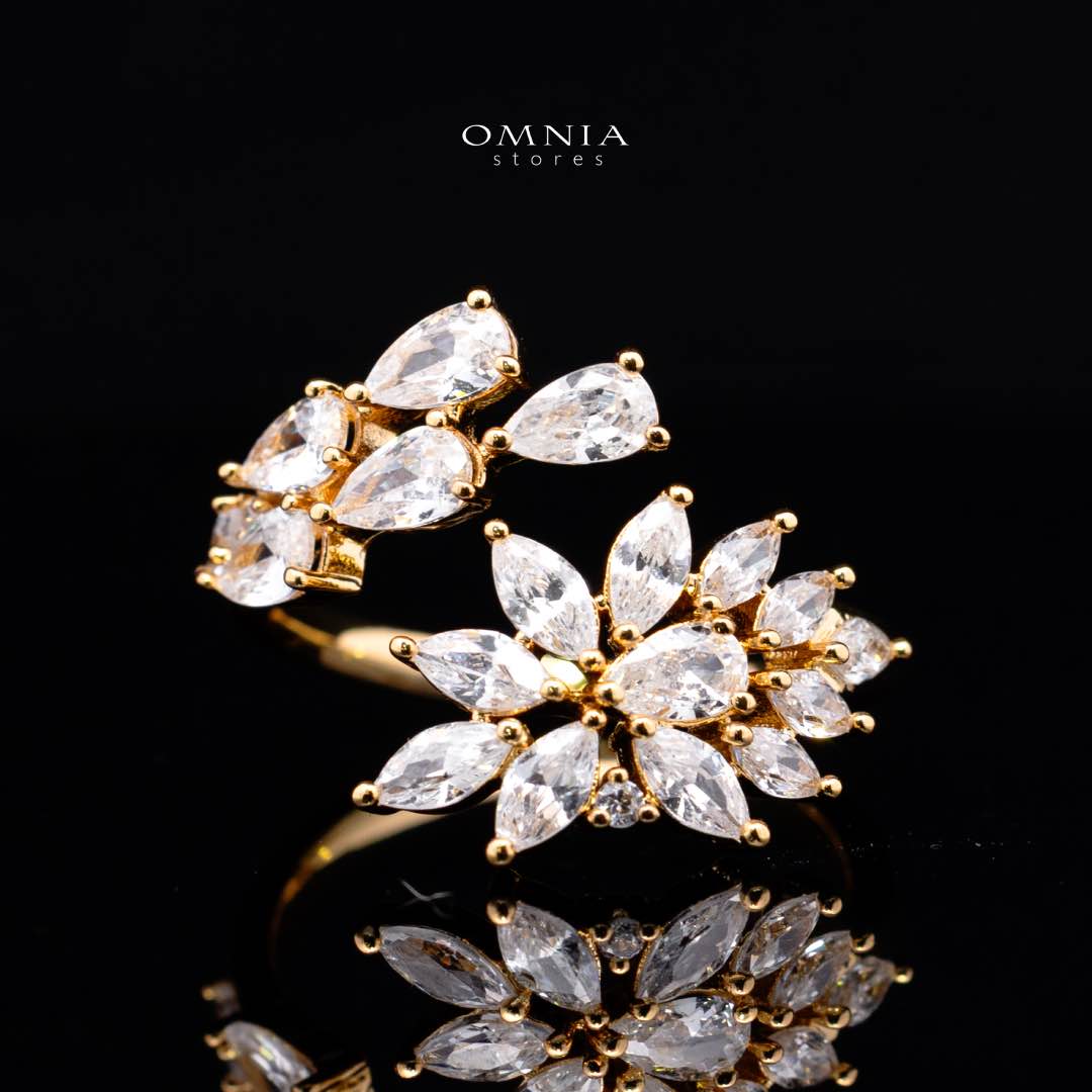 Omnia Rahaf Golden Bridal Full Set in High Quality Zircon Stone in Rhodium Plated