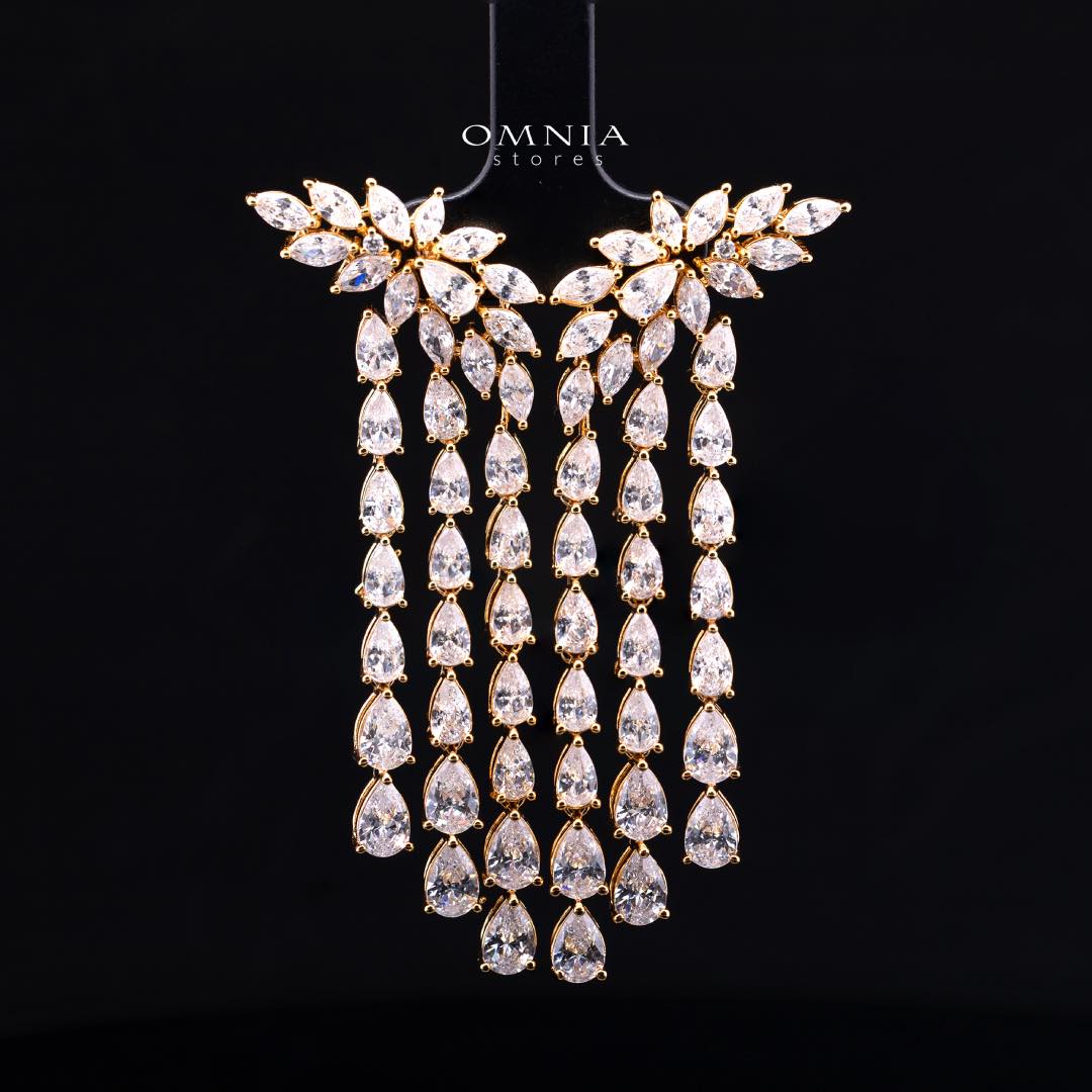 Omnia Rahaf Golden Bridal Full Set in High Quality Zircon Stone in Rhodium Plated