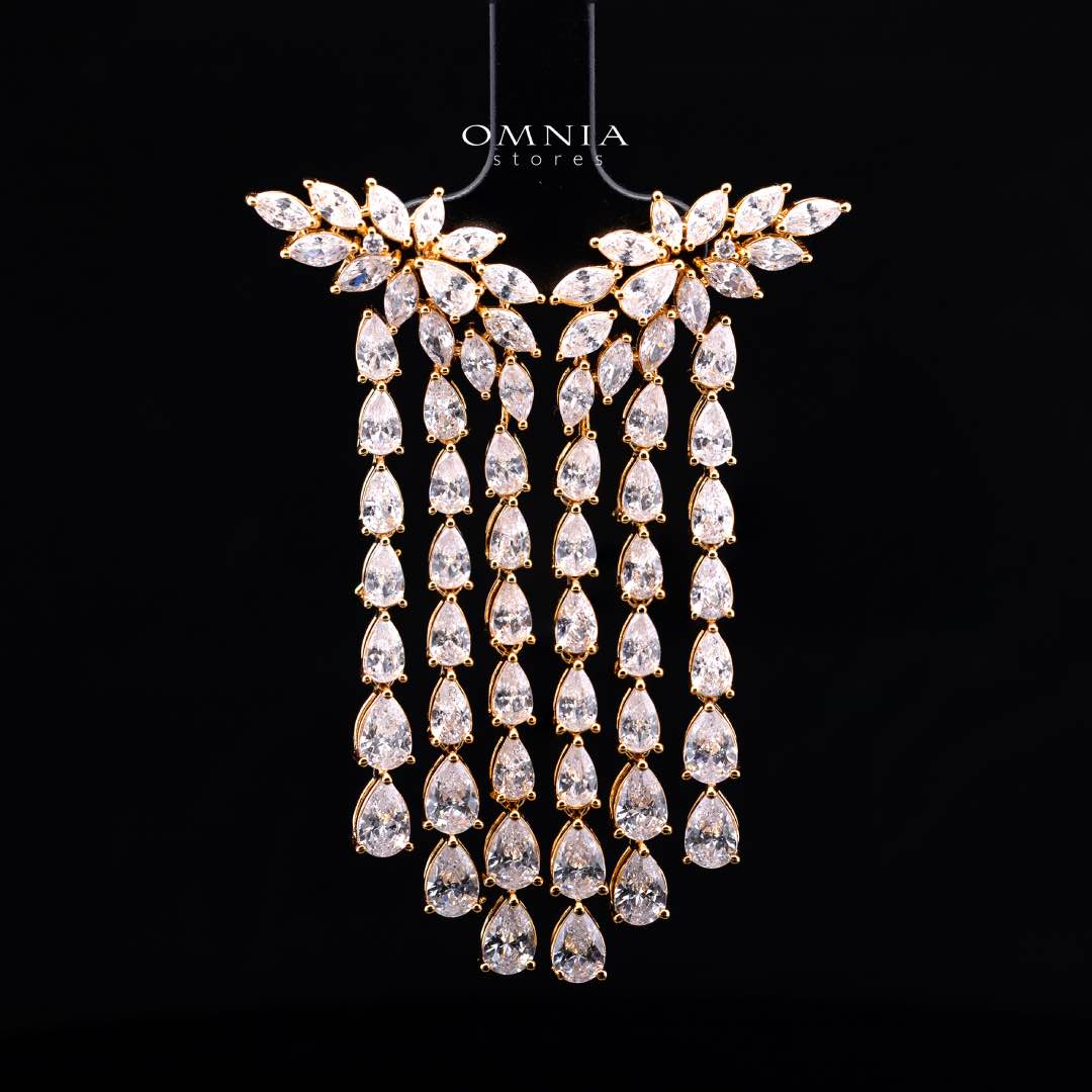 Omnia Rahaf Golden Bridal Full Set in High Quality Zircon Stone in Rhodium Plated