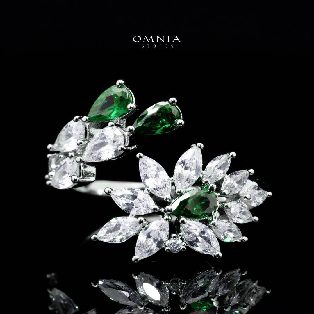 Omnia Rahaf Green Bridal Full Set in High Quality Zircon Stone in Rhodium Plated