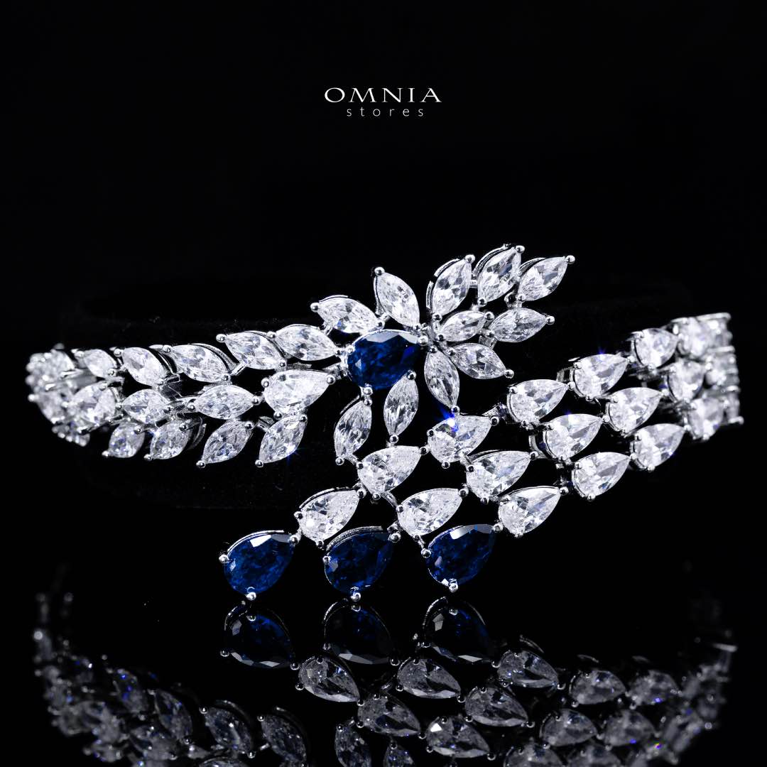 Omnia Rahaf Blue Bridal Full Set in High Quality Zircon Stone in Rhodium Plated