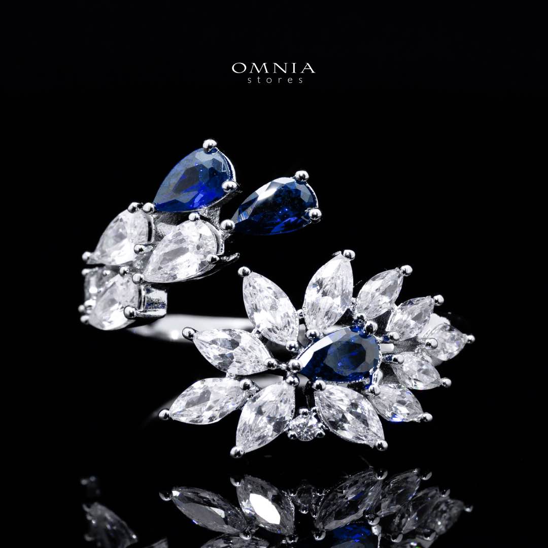 Omnia Rahaf Blue Bridal Full Set in High Quality Zircon Stone in Rhodium Plated