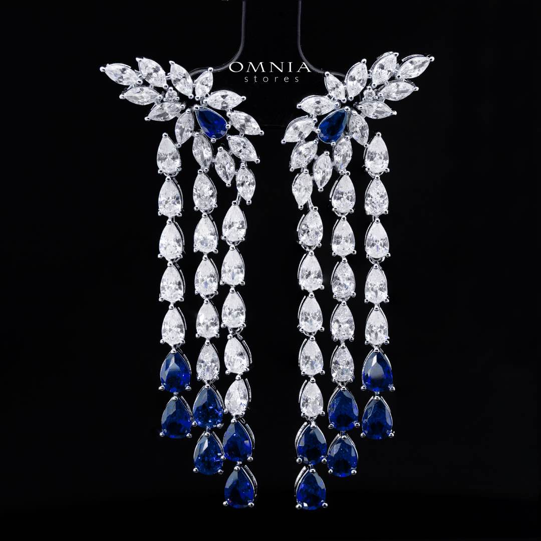Omnia Rahaf Blue Bridal Full Set in High Quality Zircon Stone in Rhodium Plated