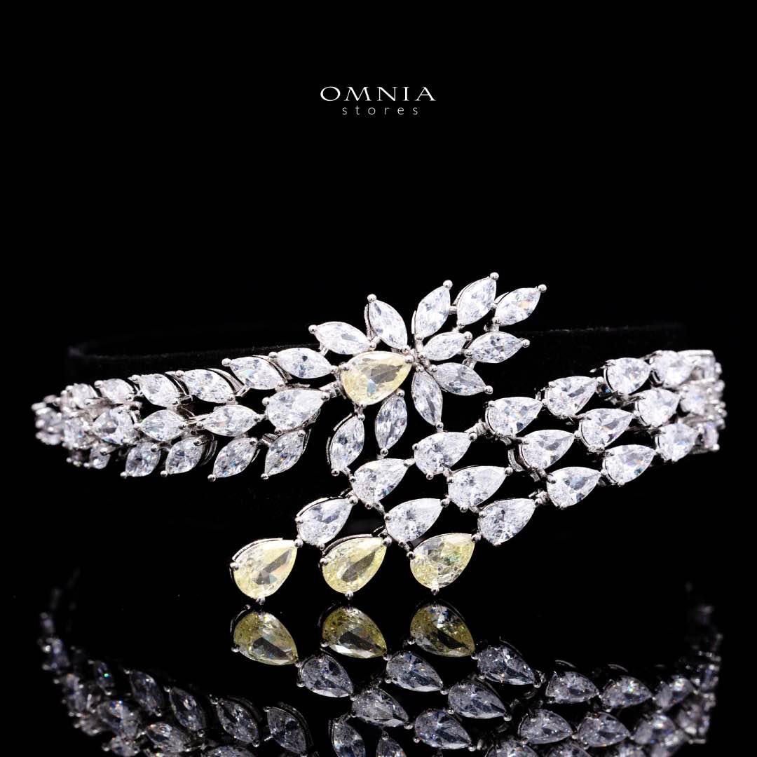 Omnia Rahaf Yellow Bridal Full Set in High Quality Zircon Stone Rhodium Plated