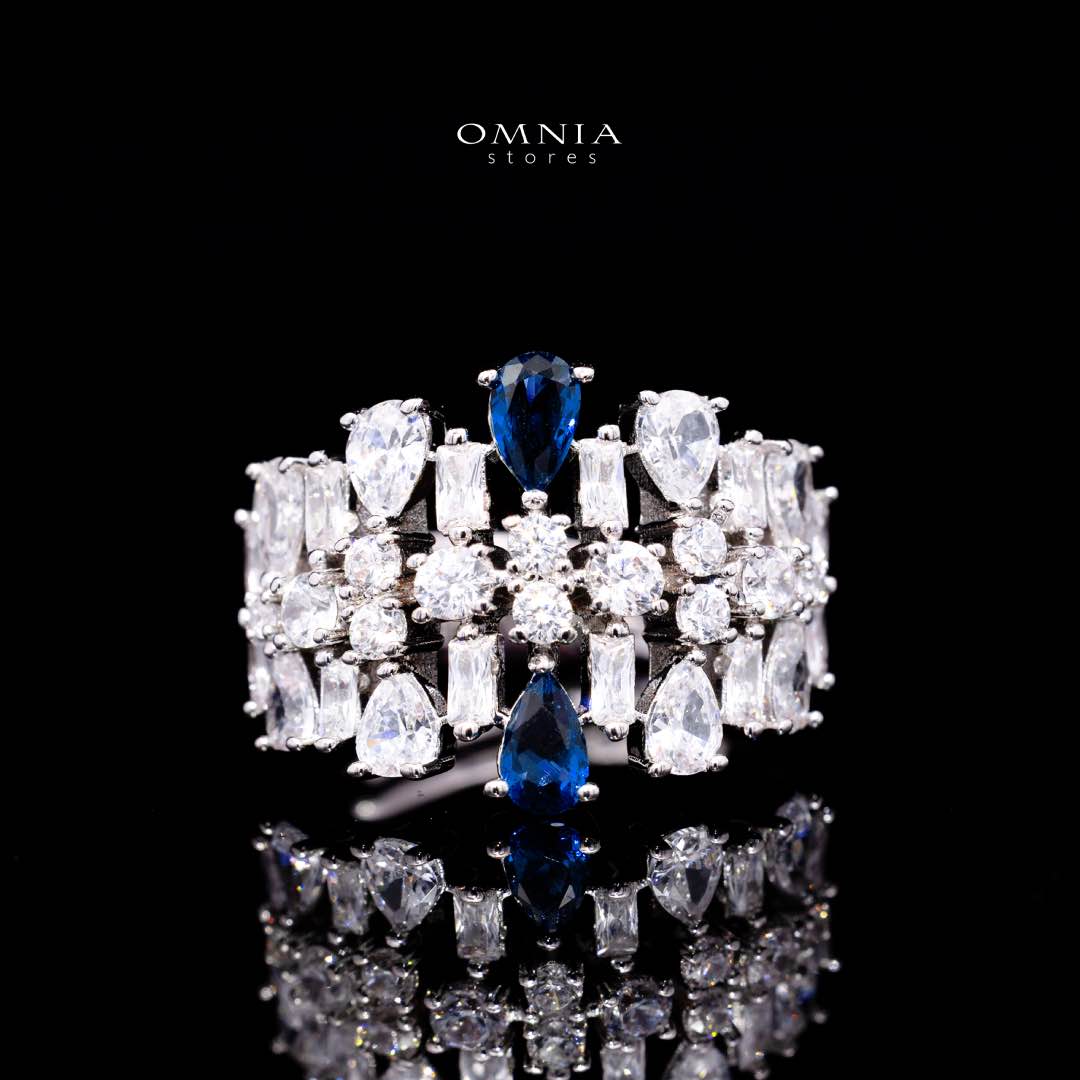 Omnia Nisrine Blue Bridal Full Set in High Quality Zircon Stone in Rhodium Plated