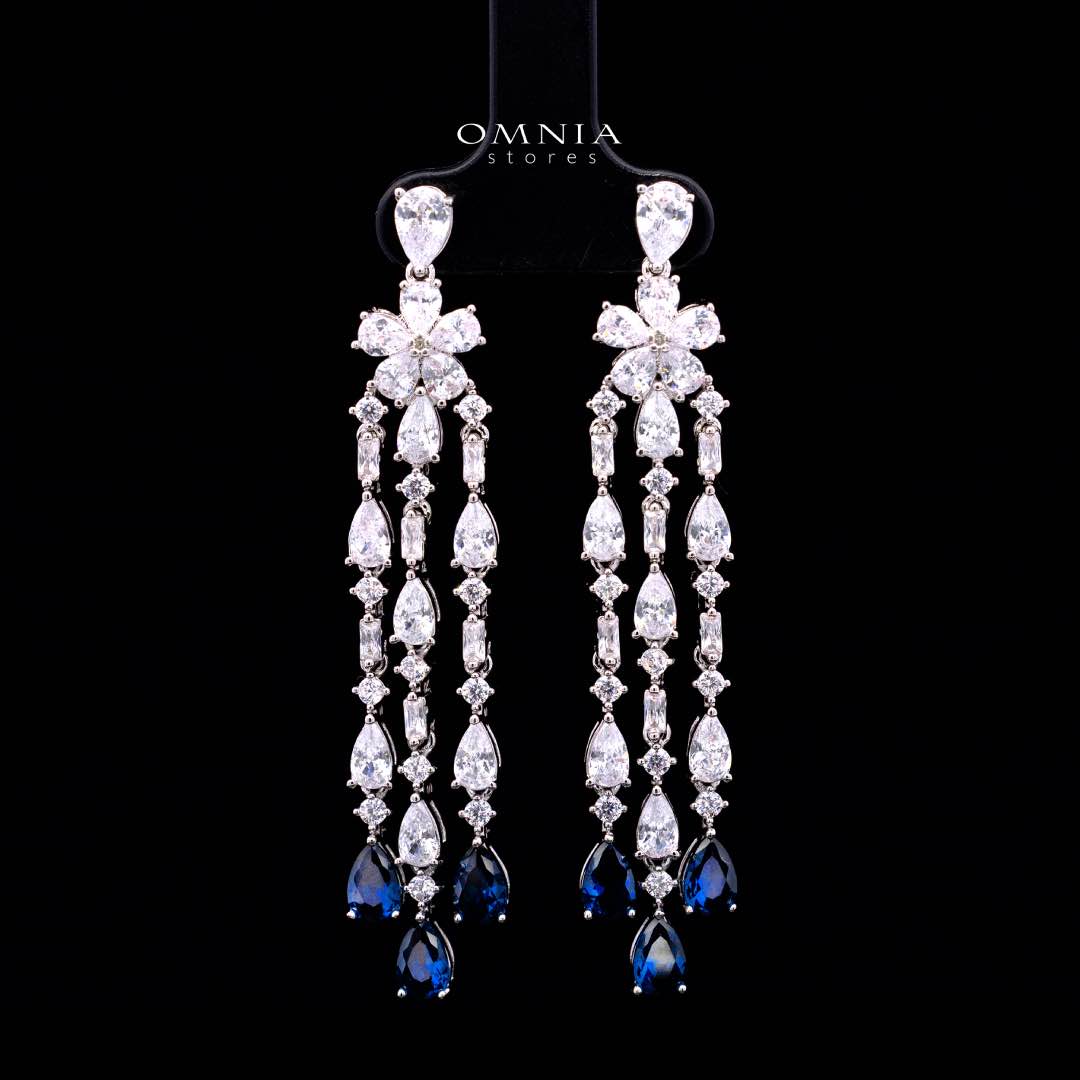 Omnia Nisrine Blue Bridal Full Set in High Quality Zircon Stone in Rhodium Plated