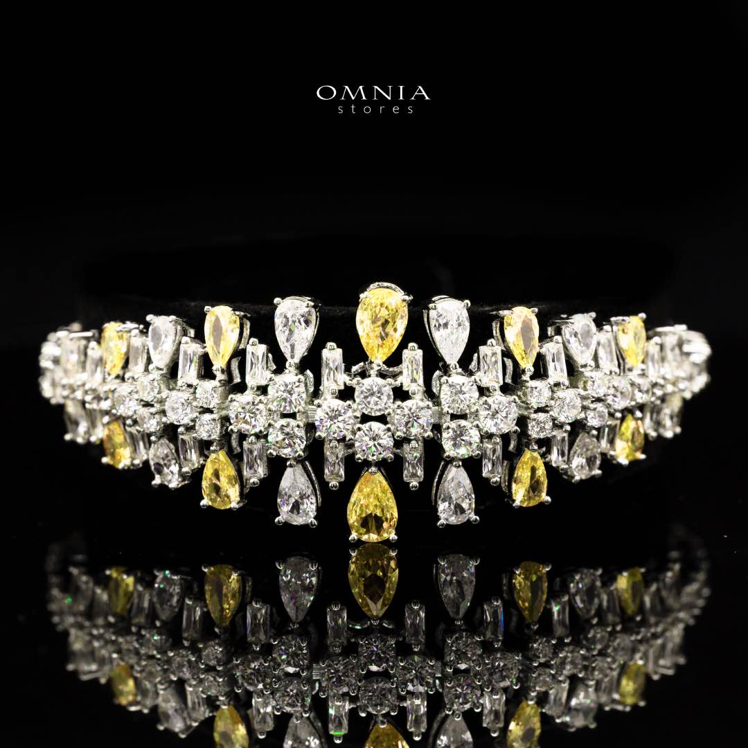 Omnia Nisrine Yellow Bridal Full Set in High Quality Zircon Stone Rhodium Plated
