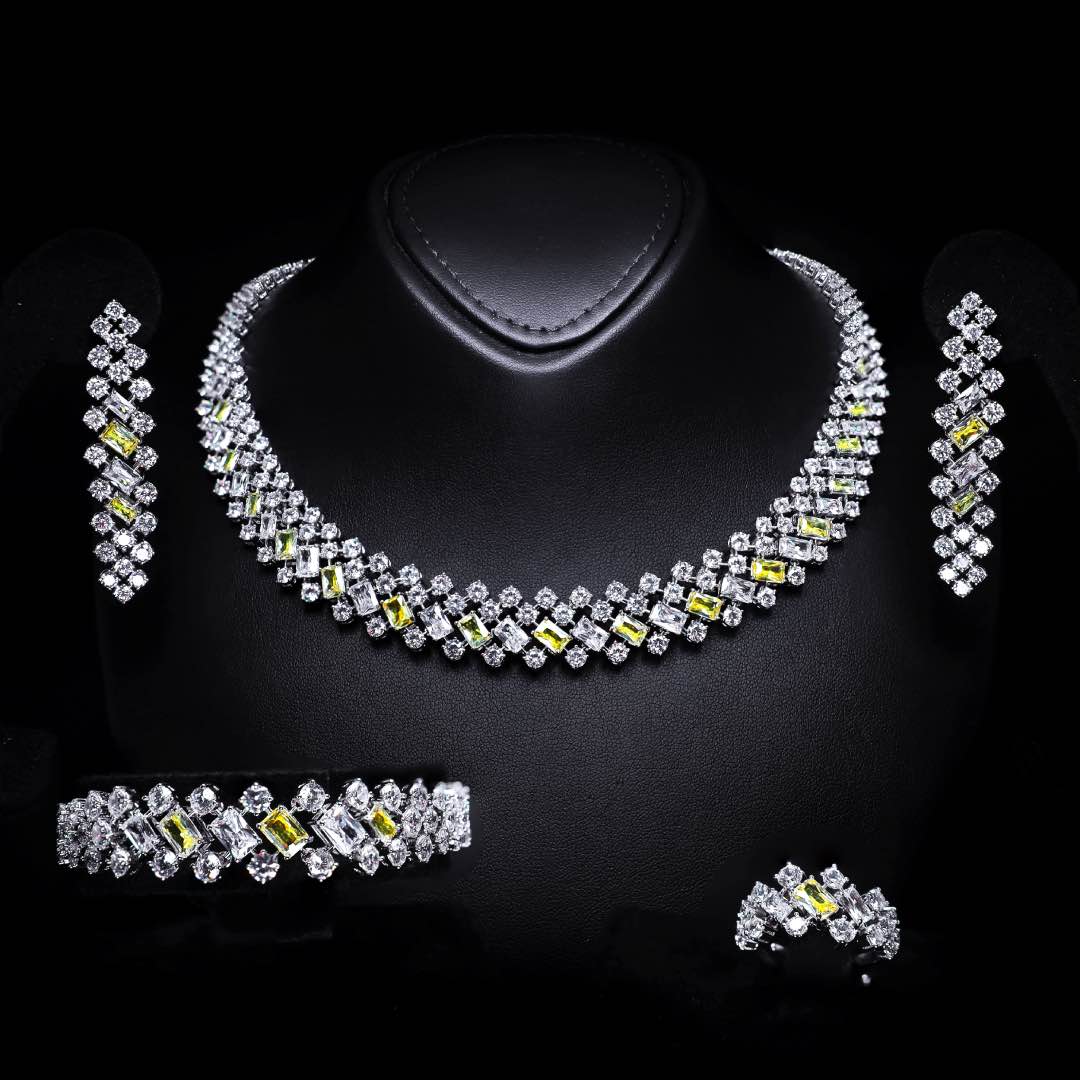 Omnia Wedo Yellow Bridal Full Set   High Quality Zircon Stone Premium Rhodium Plated