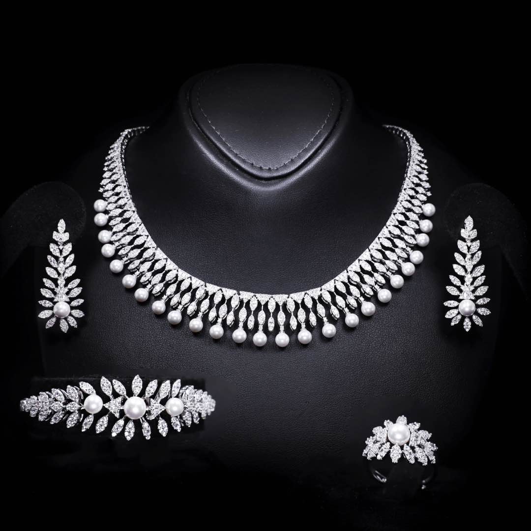 Omnia shaika White Luxury Bridal Full Set in High Quality Zircon Stone Rhodium Plated