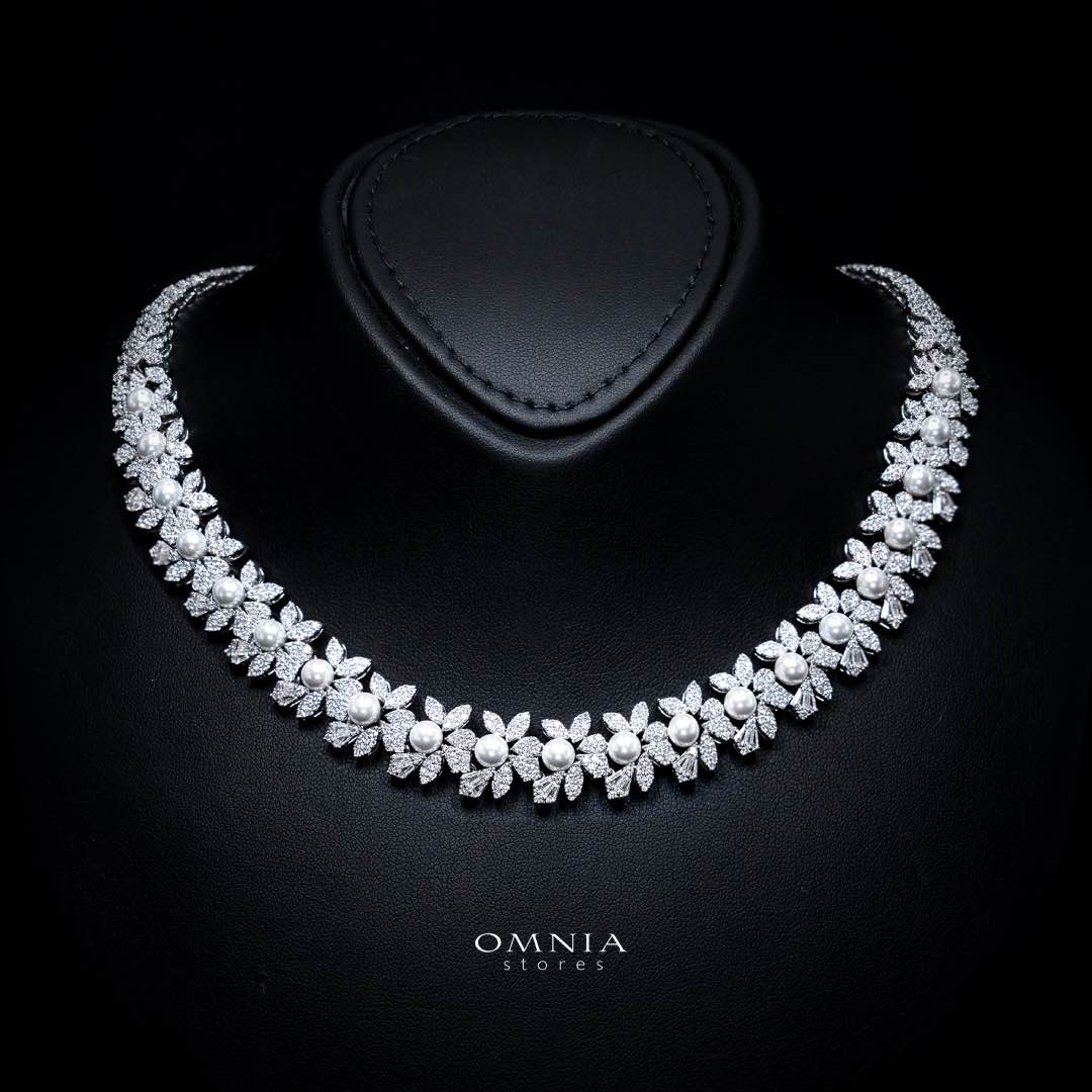Omnia Maissa Bridal Full Set Accessories in High Quality Zircon Stone in Rhodium Plated