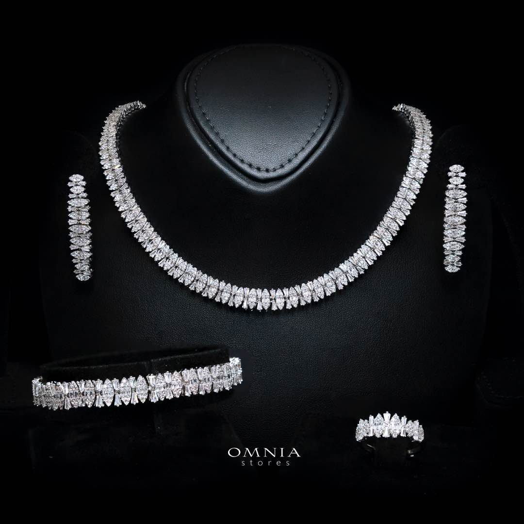 Omnia Manahil White Luxury Bridal Full Set in High Quality Zircon Stone Rhodium Plated