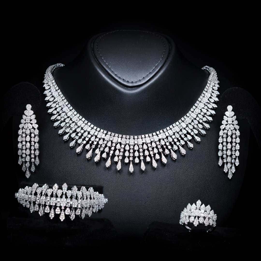 Omnia Ahlina White Bridal Full Set in High Quality Zircon Stone Rhodium Plated