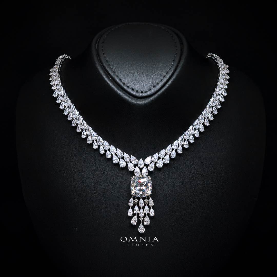 Omnia Nazaha Bridal Full Set in Rhodium Plated with High Quality White Zircon Stones