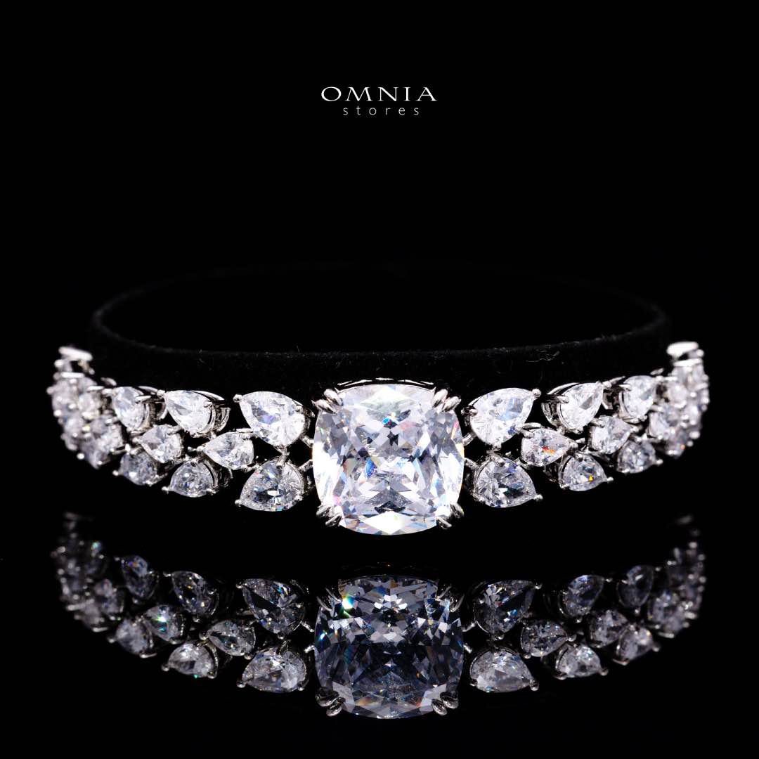 Omnia Nazaha Bridal Full Set in Rhodium Plated with High Quality White Zircon Stones